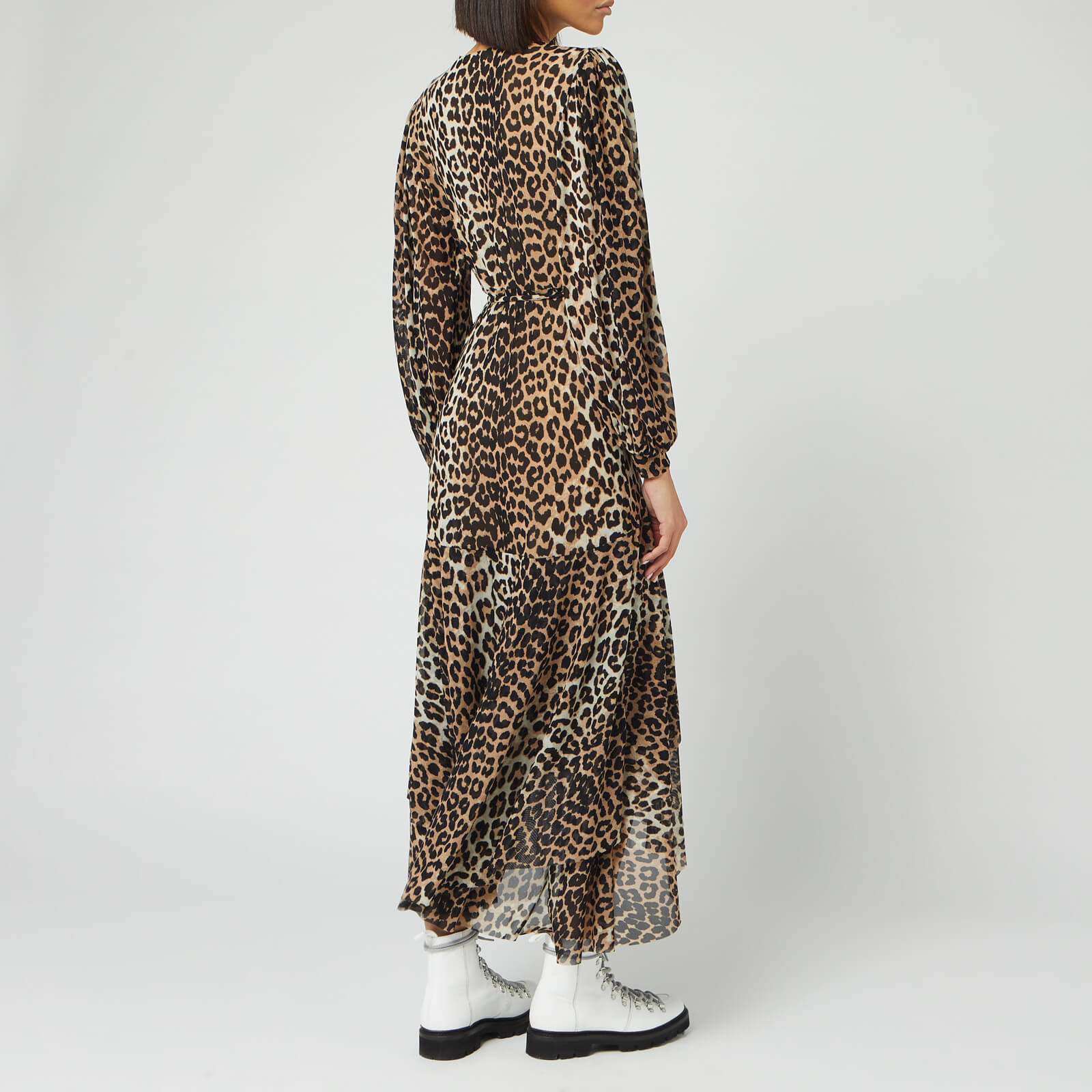 Ganni printed mesh wrap dress online