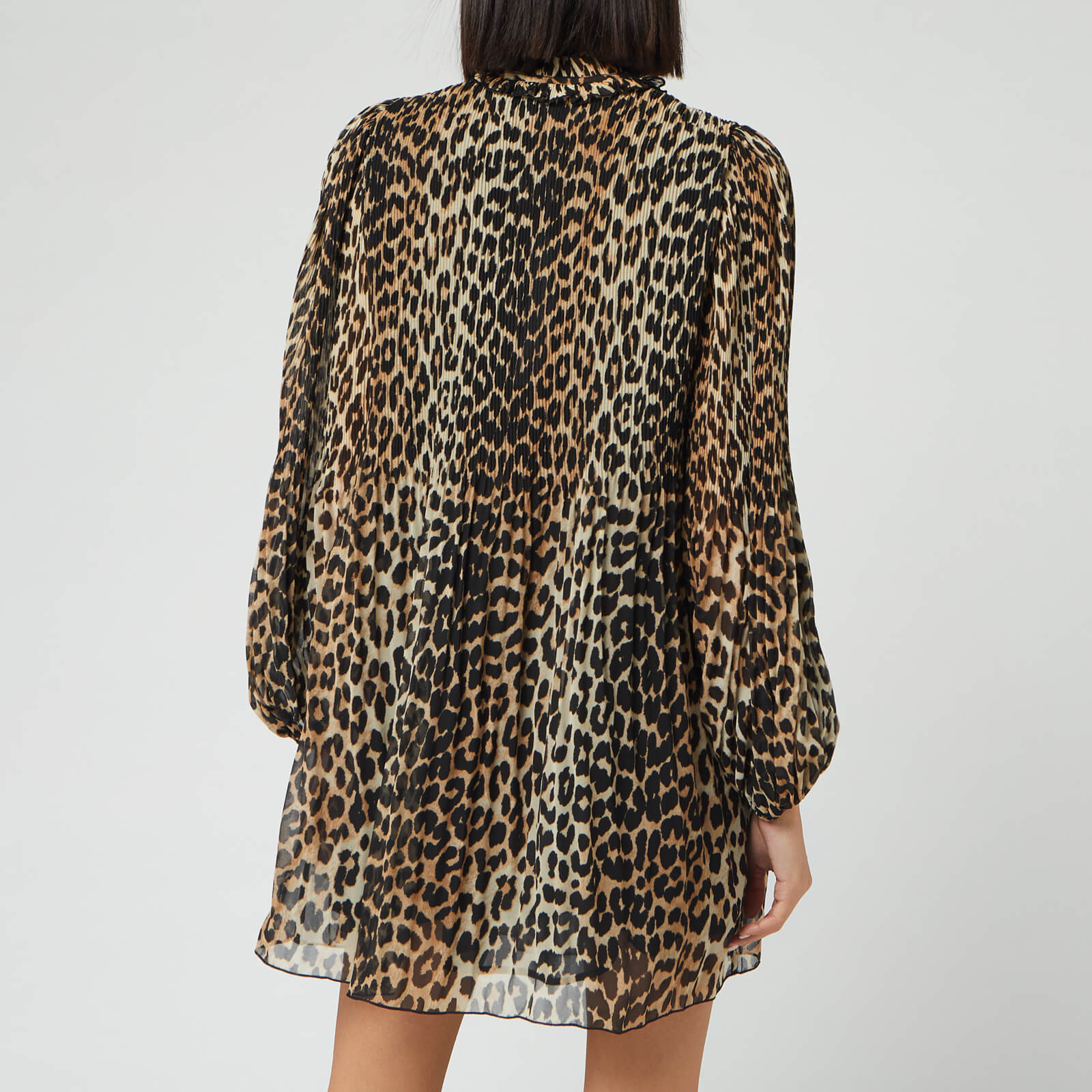 Ganni Women s Pleated Georgette Mini Dress Leopard Coggles