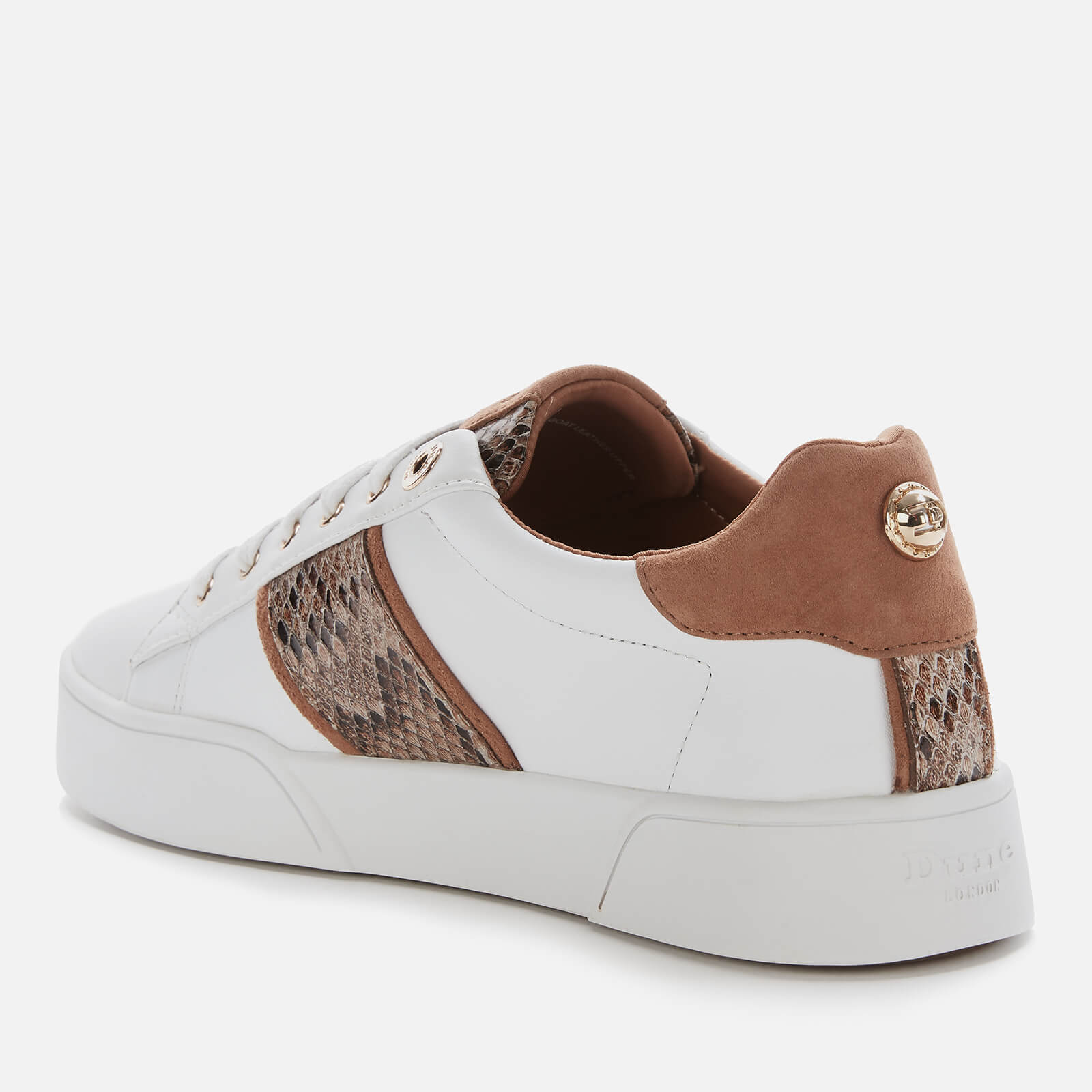 Dune Women s Elsie S Leather Low Top Trainers White Reptile Print Allsole