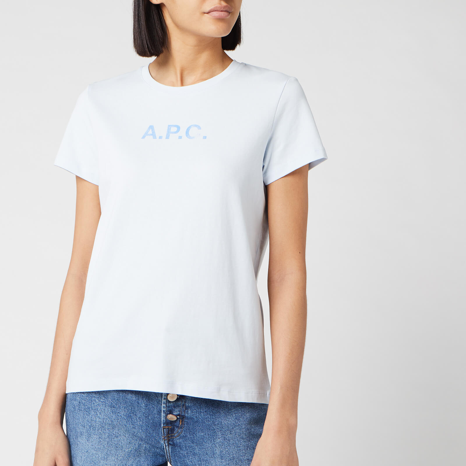 A.P.C. Women s Logo Stamp T Shirt Light Blue Coggles