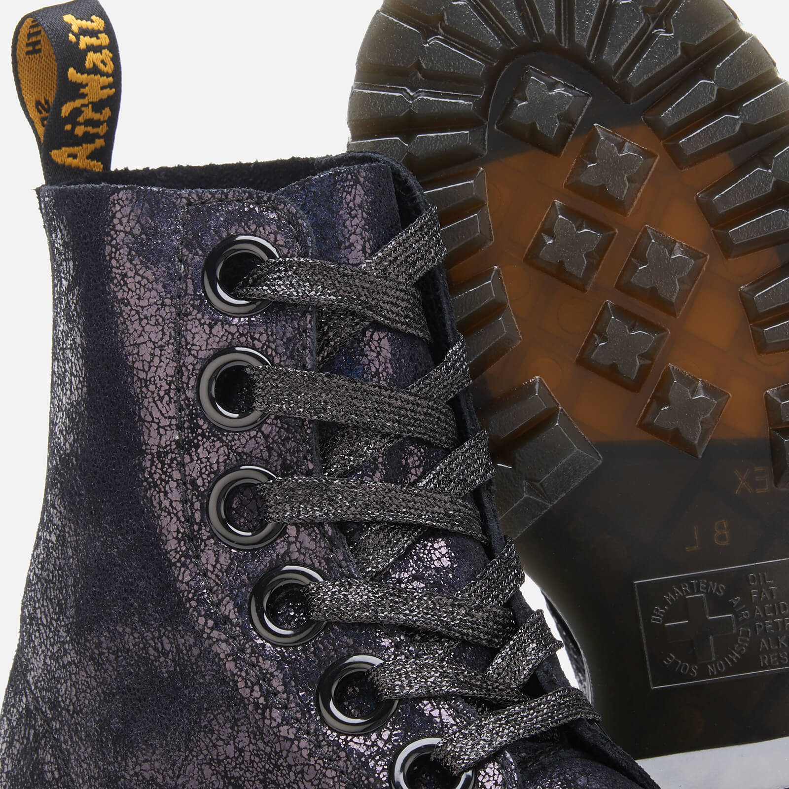 Dr. Martens Women s Molly Iridescent Crackle 8 Eye Boots Black Allsole