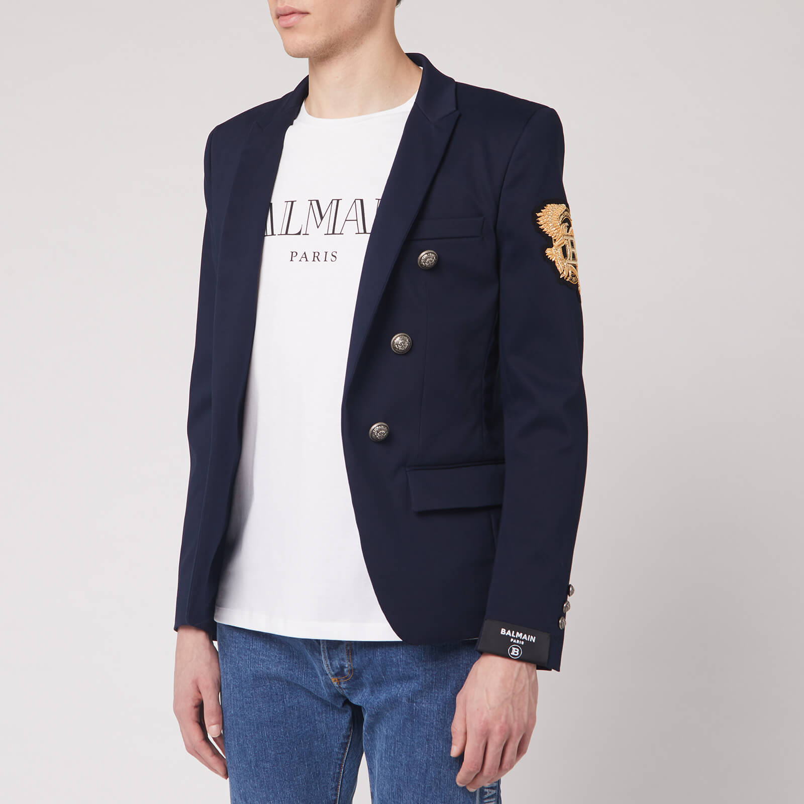 Balmain Men s 6 Button Unlined Cotton Jacket W Badge Navy Coggles