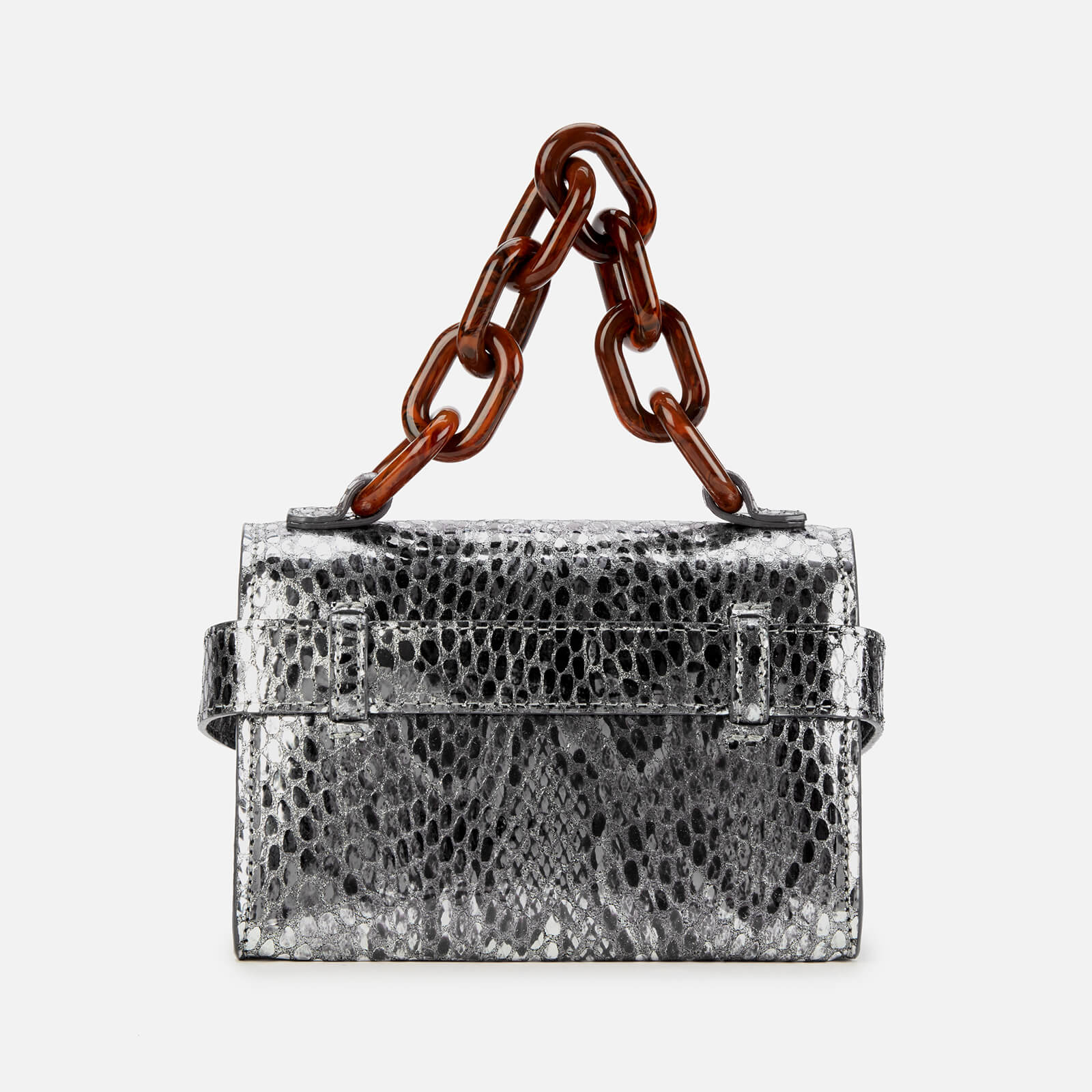 Ganni Women's Metallic Mini Leather Shoulder Bag - Silver