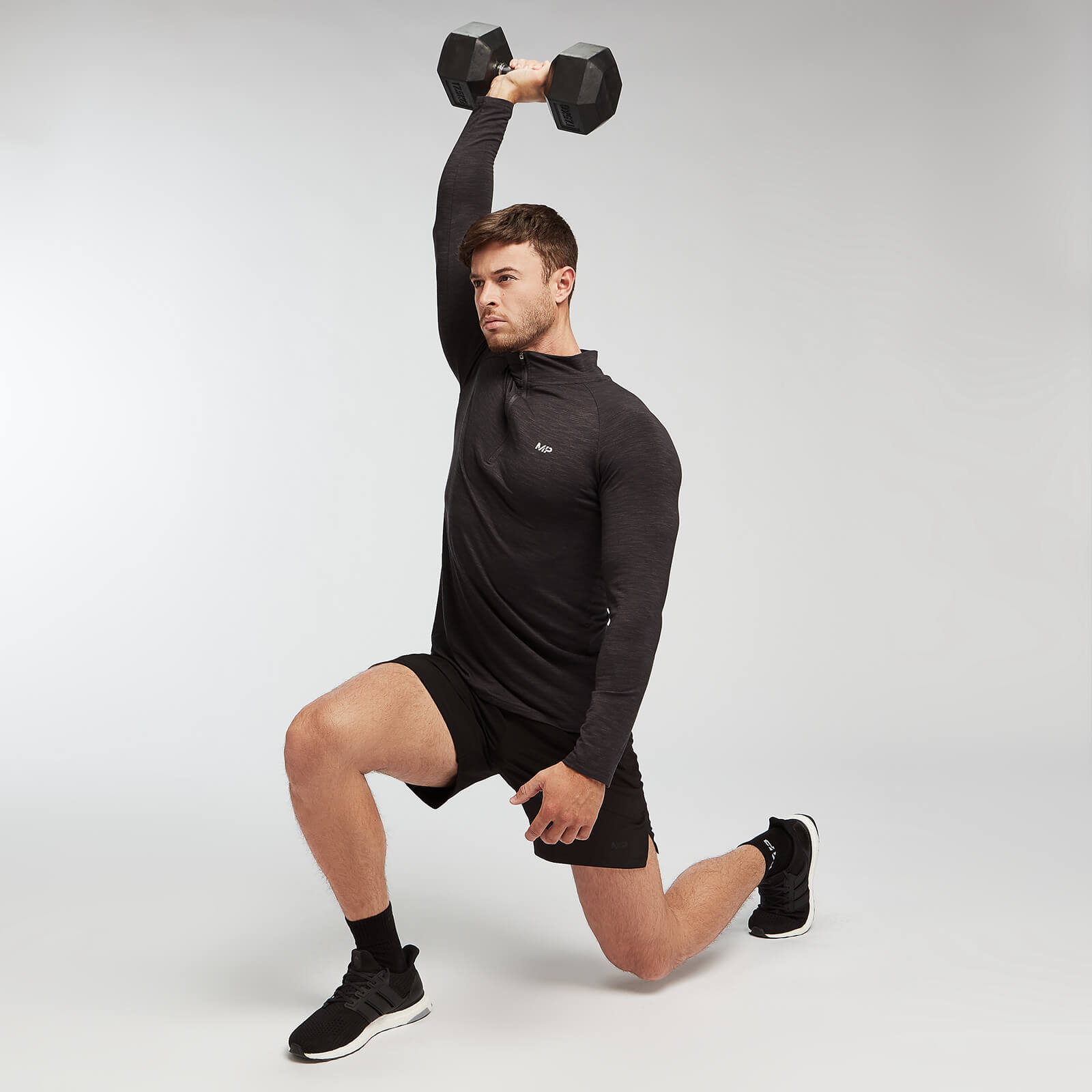 国内発送 Zip 1/4 Performance Men's MP | MYPROTEIN™ | Grey & Black 長袖シャツ