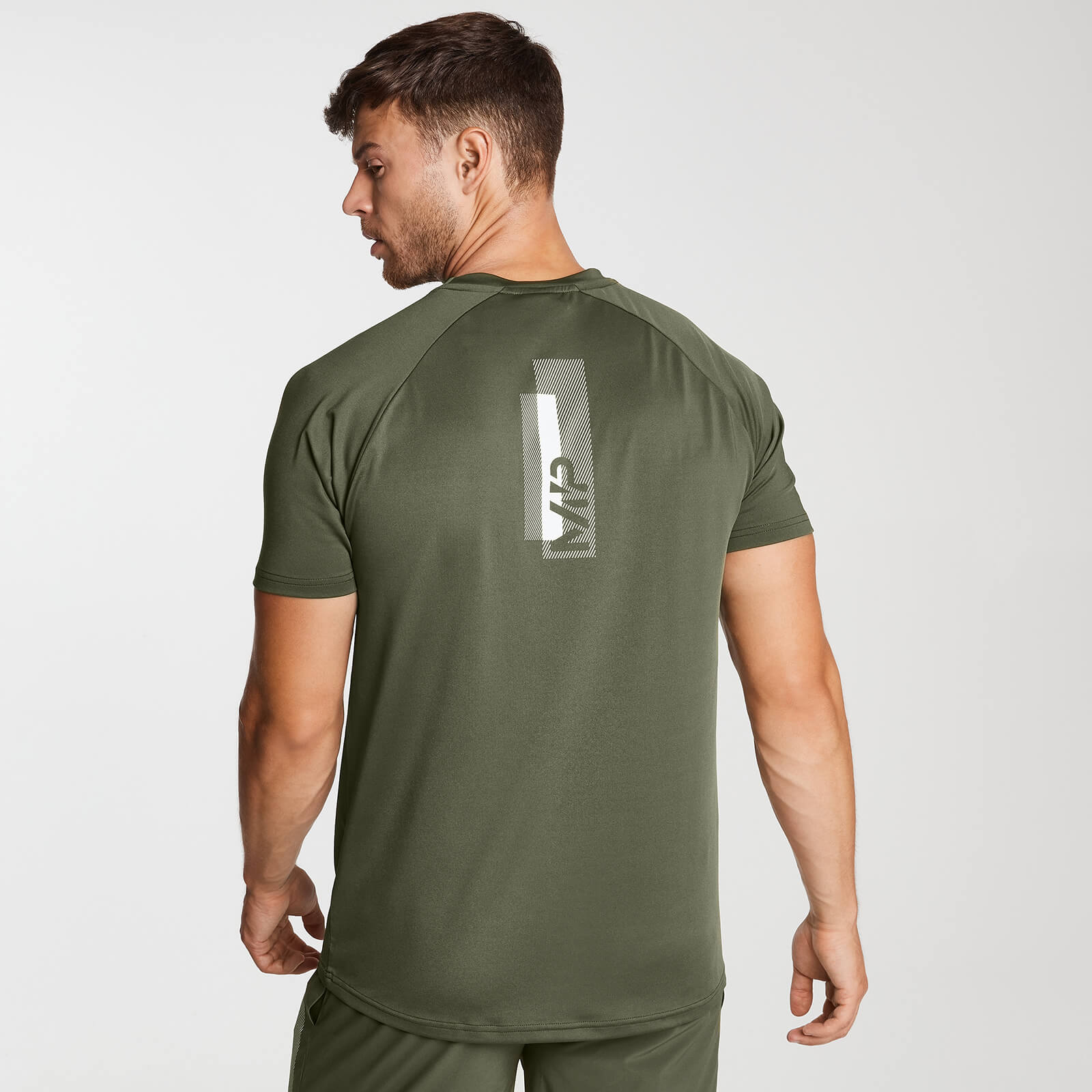 เสื้อยืดแขนสั้นเทรนนิ่งพิมพ์ลายสำหรับผู้ชาย - สีเขียวทหาร