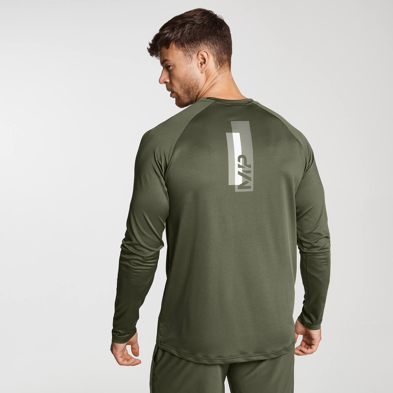 Muška majica za trening s dugim rukavima i otiskom – vojnički zelena
