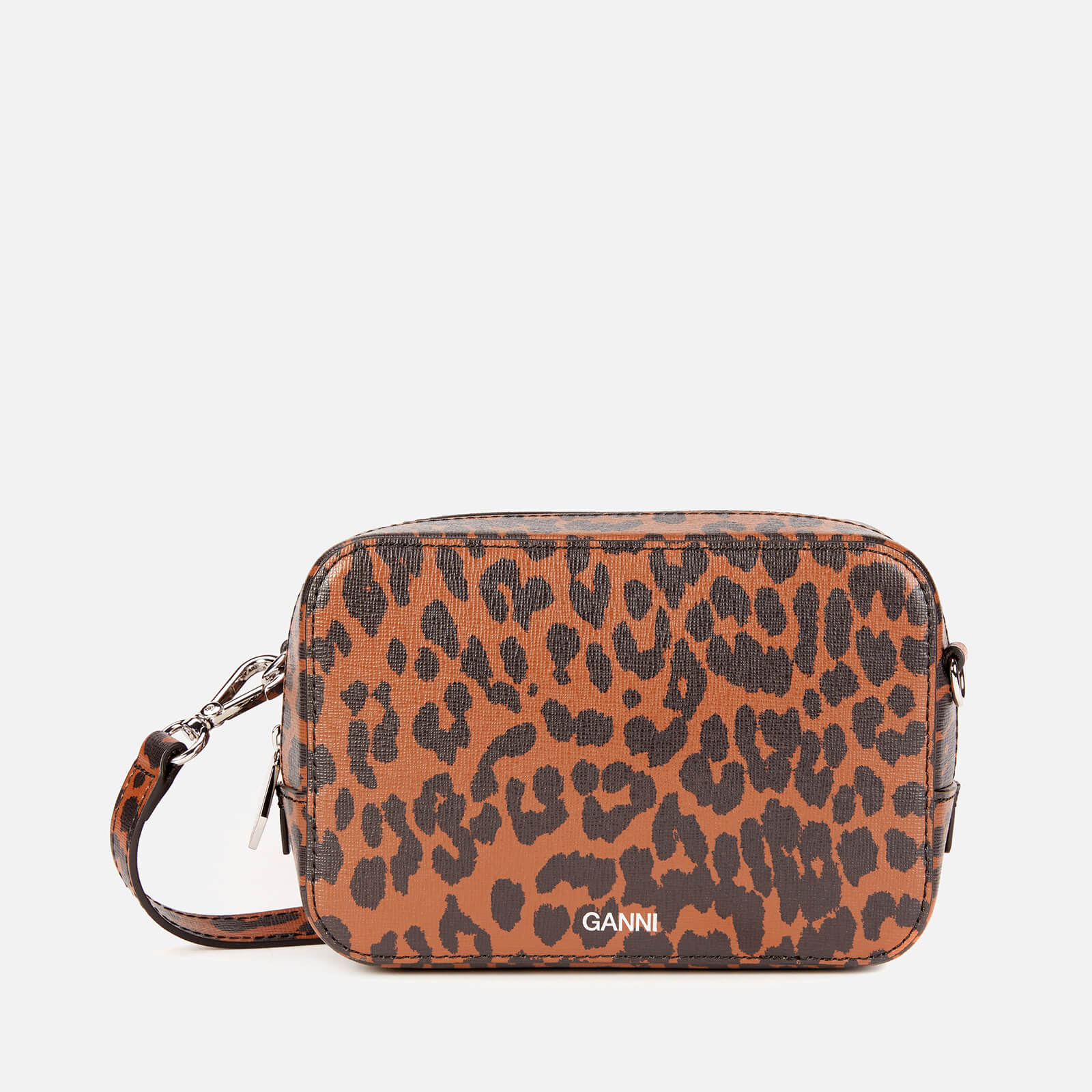 Ganni Women's Leopard Print Leather Cross Body Bag - Toffee