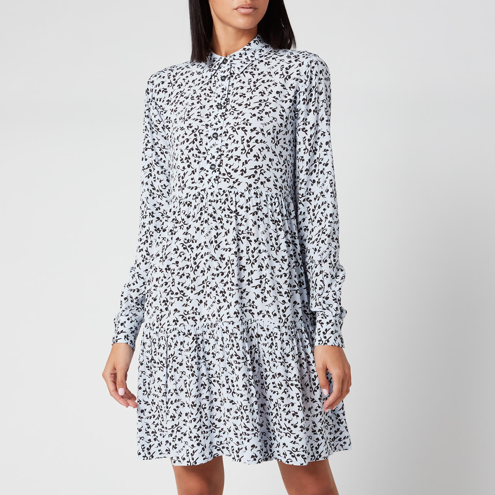 Ganni Women's Leaf Print Crepe Mini Shirt Dress - Heather
