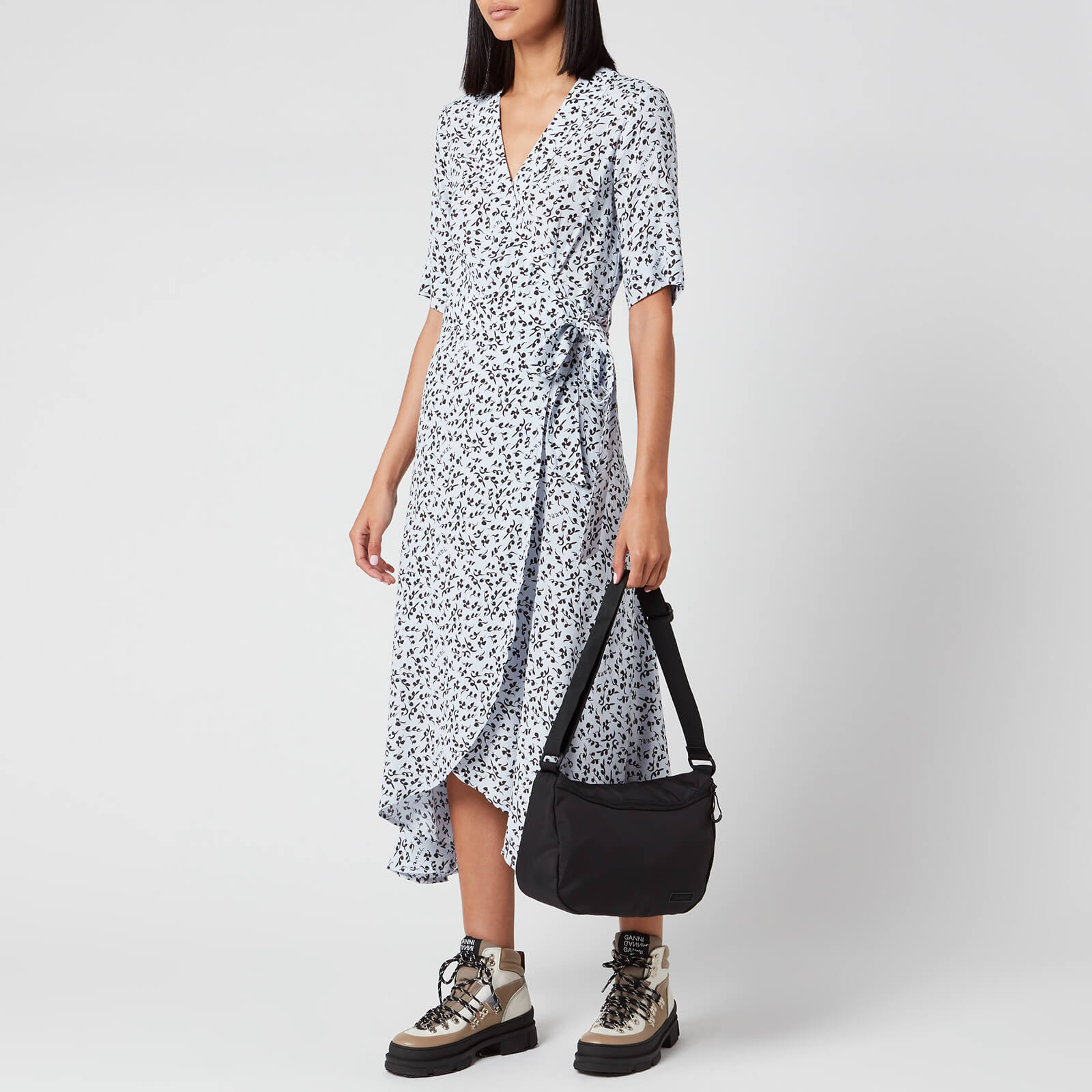 Ganni wrap best sale dress printed crepe