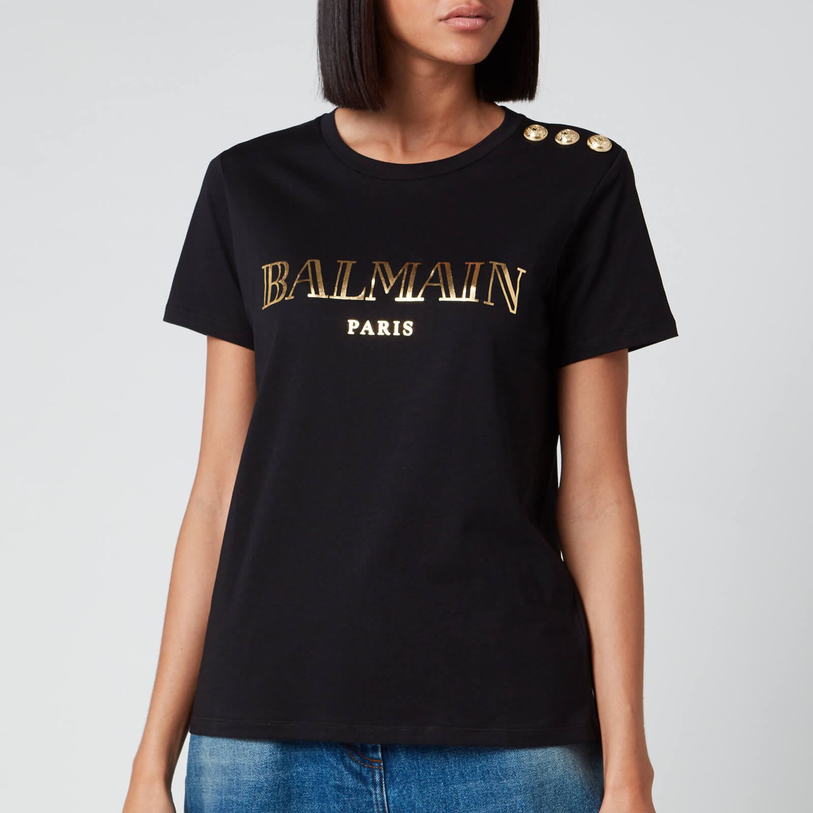 Balmain Women's Short Sleeve 3 Button Vintage Logo T-Shirt