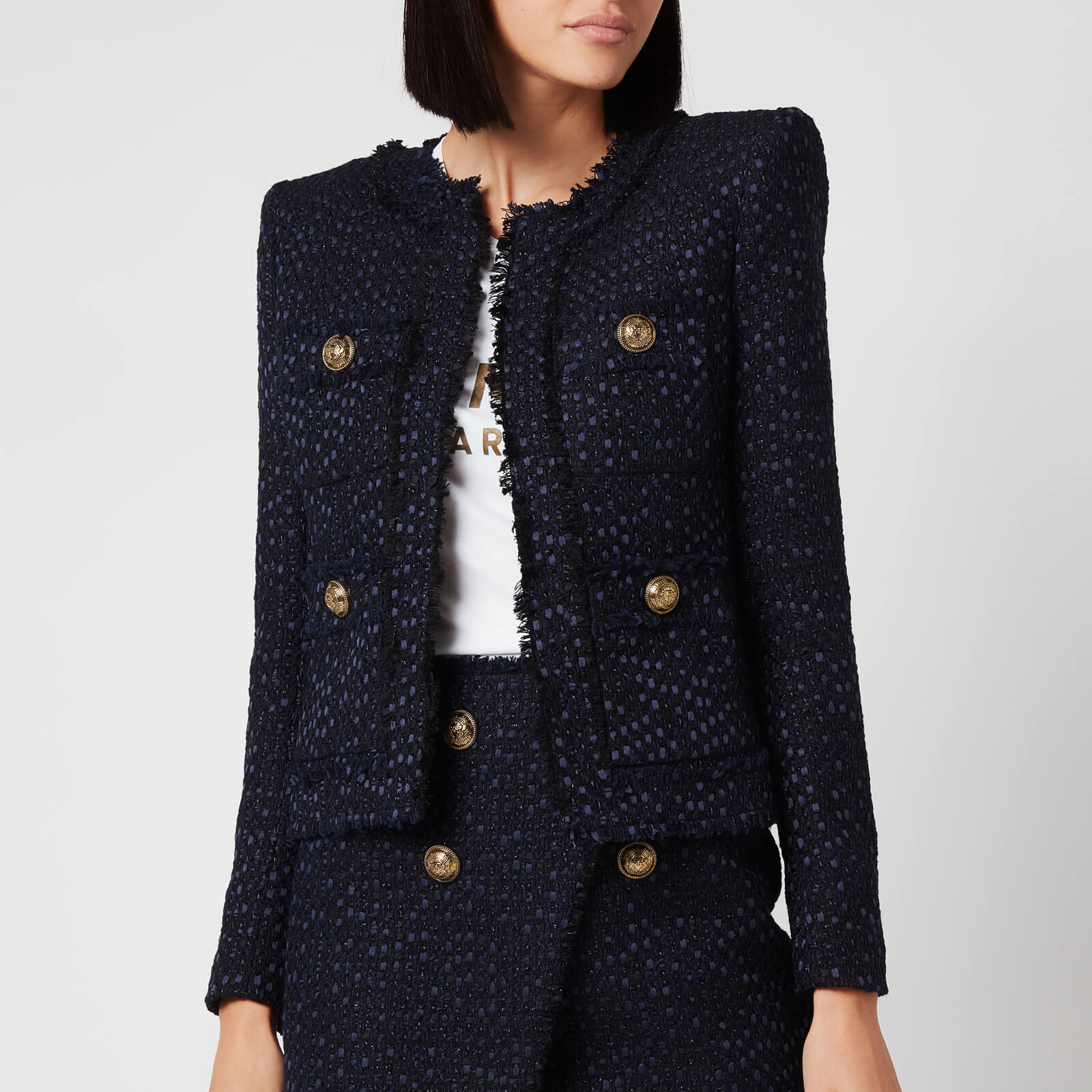 Balmain Women's Collarless 4 Pocket Tweed Jacket - Blue - FR 36/UK 8 |  Coggles