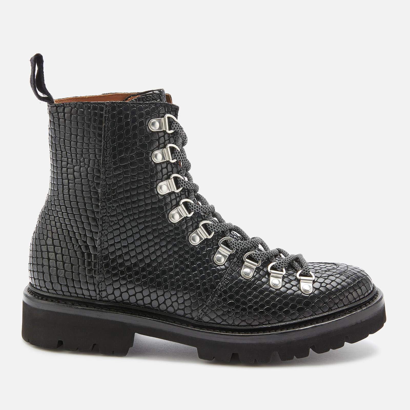 Grenson Women s Nanette Snake Print Hiking Style Boots Black Allsole