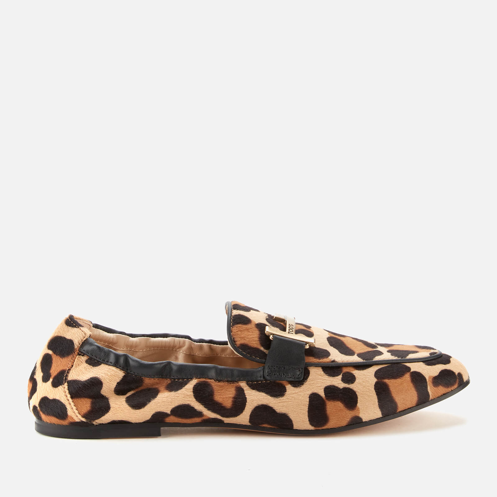 Tod s Women s Double T Leather Leopard Print Loafers Camel Coggles