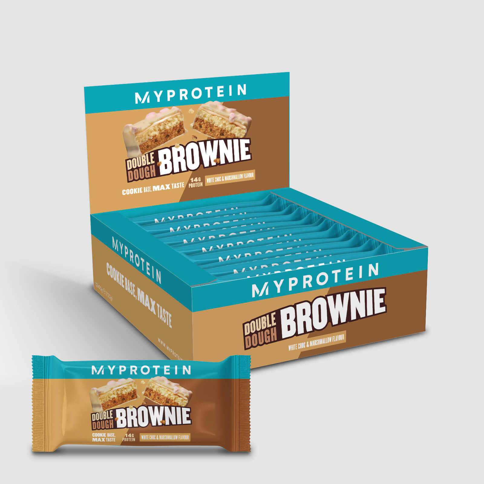 高蛋白雙層夾心布朗尼 - 12 x 60g - 白巧克力棉花糖味