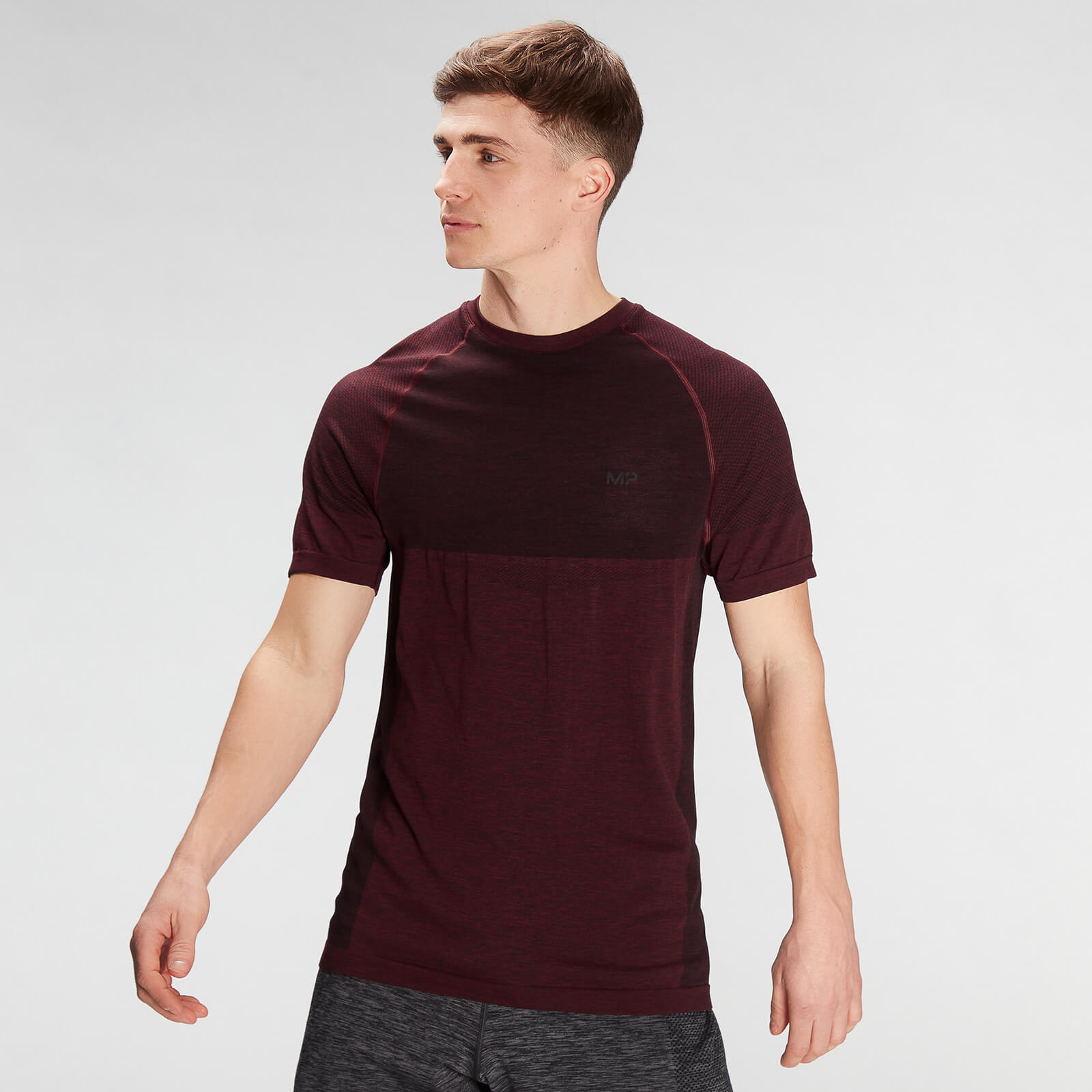 MP Men's Essential Seamless Short Sleeve T-Shirt- Washed Oxblood Marl - M