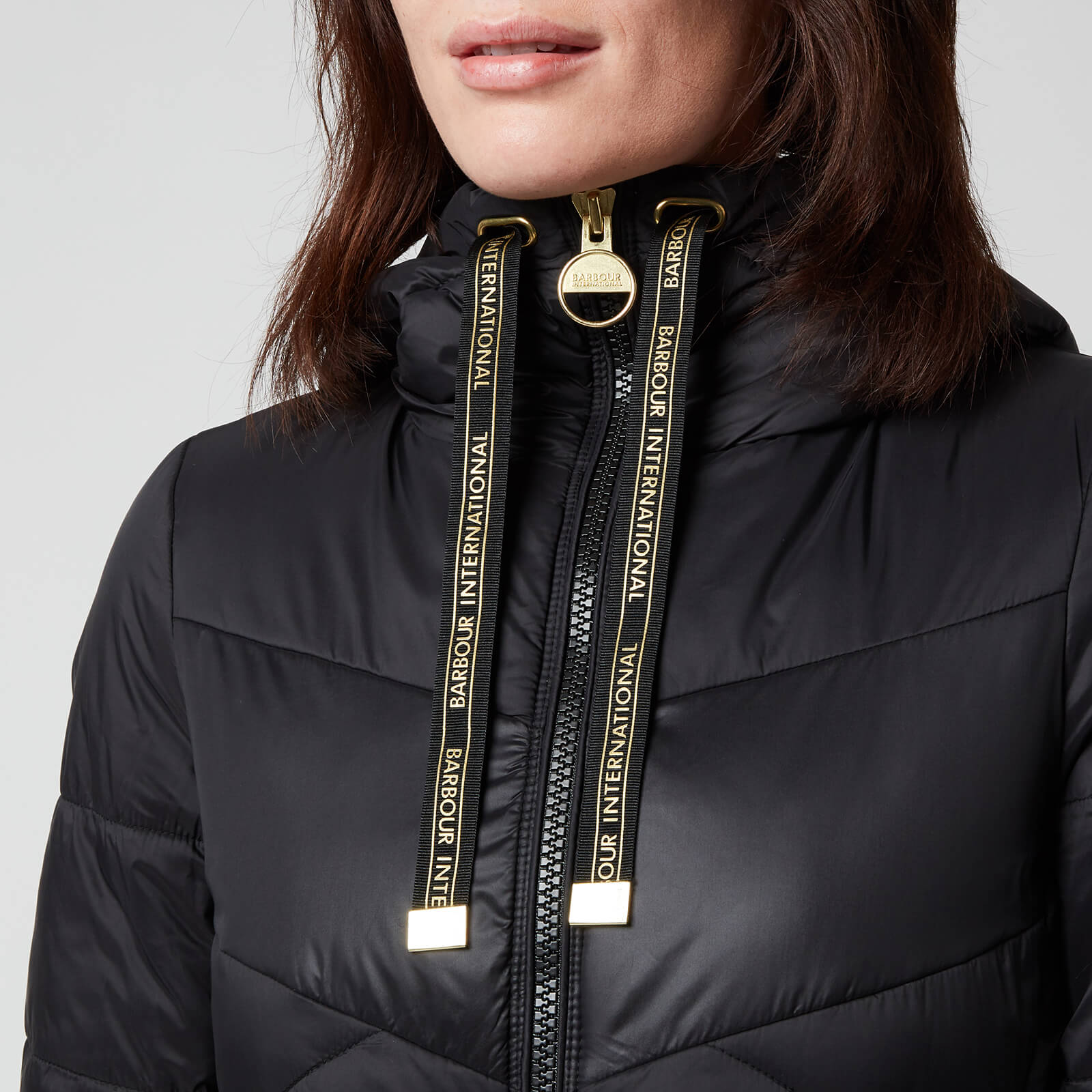Barbour international brace chevron quilted jacket with hood deals