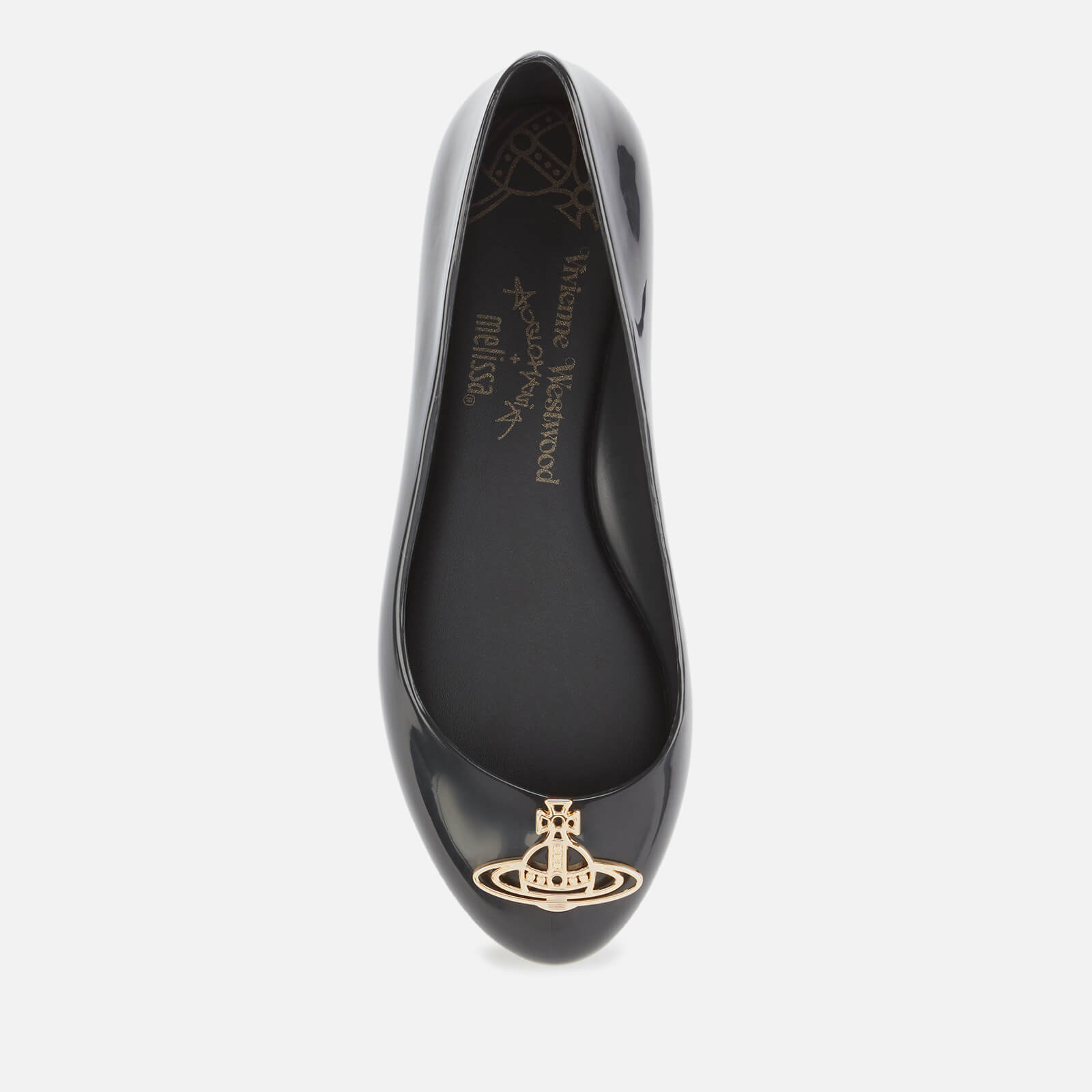 Vivienne Westwood for Melissa Women s Space Love 22 Ballet Flats Black Cut Out Gold Orb Allsole