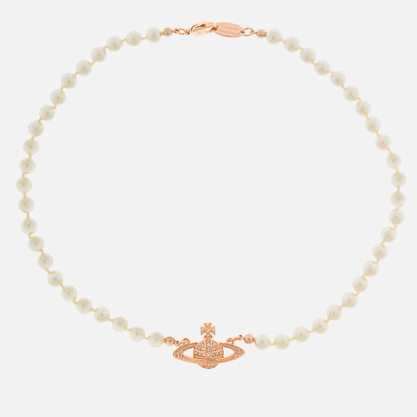 Vivienne Westwood Women s Mini Bas Relief Choker Pink Gold Silk Pearl Coggles