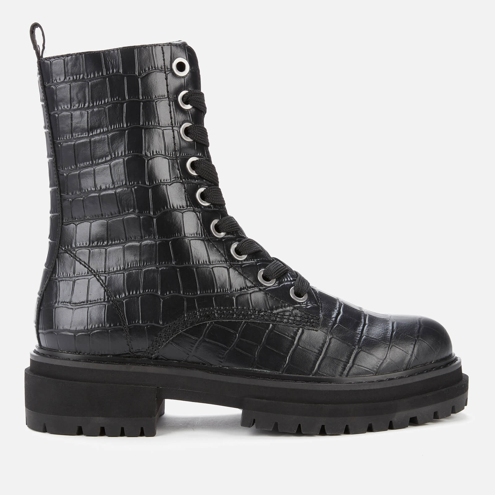 Kurt Geiger London Women s Siva Croc Print Leather Lace Up Boots Black UK 3 Allsole