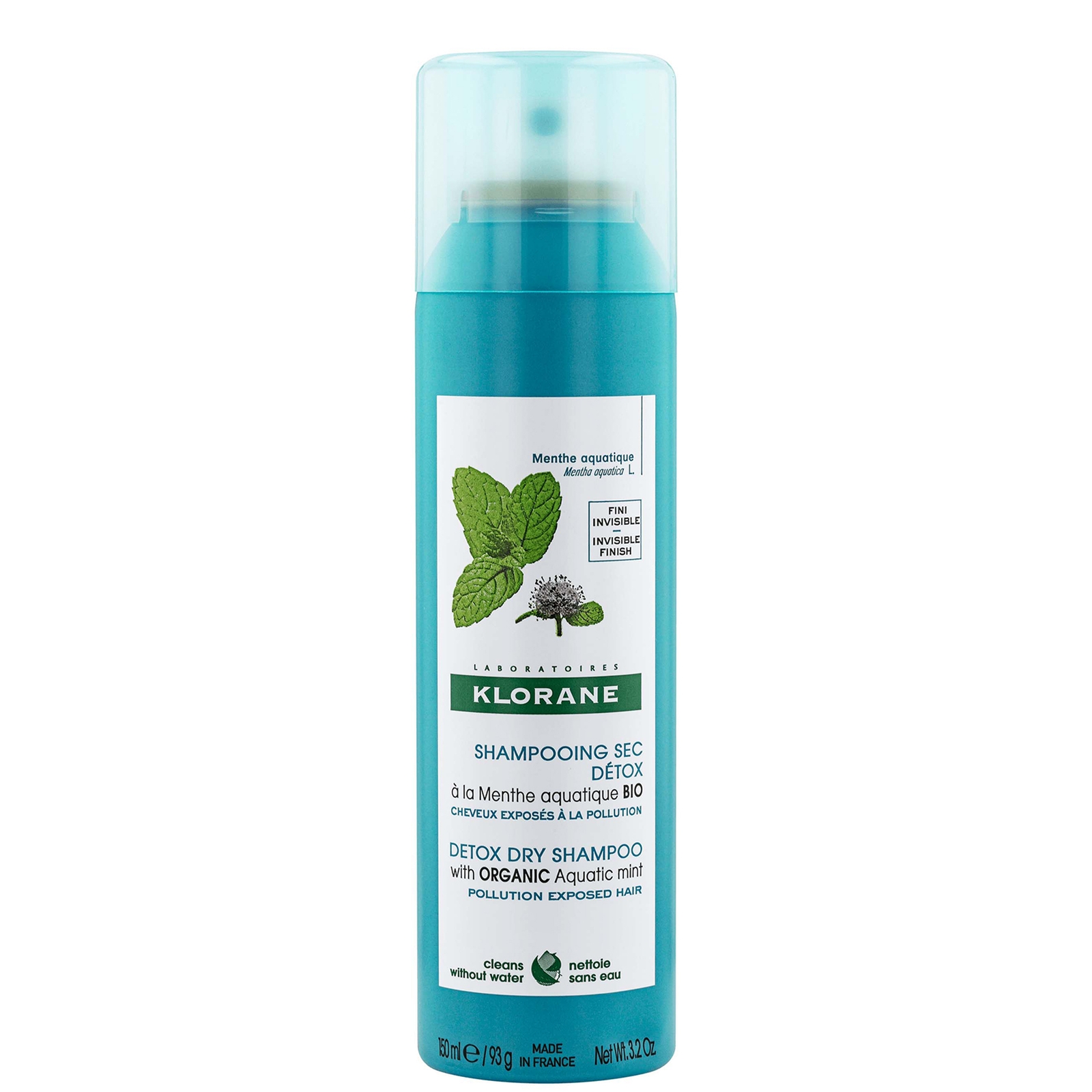 KLORANE Champú seco Detox con menta acuática orgánica para cabellos expuestos a la contaminación 150ml