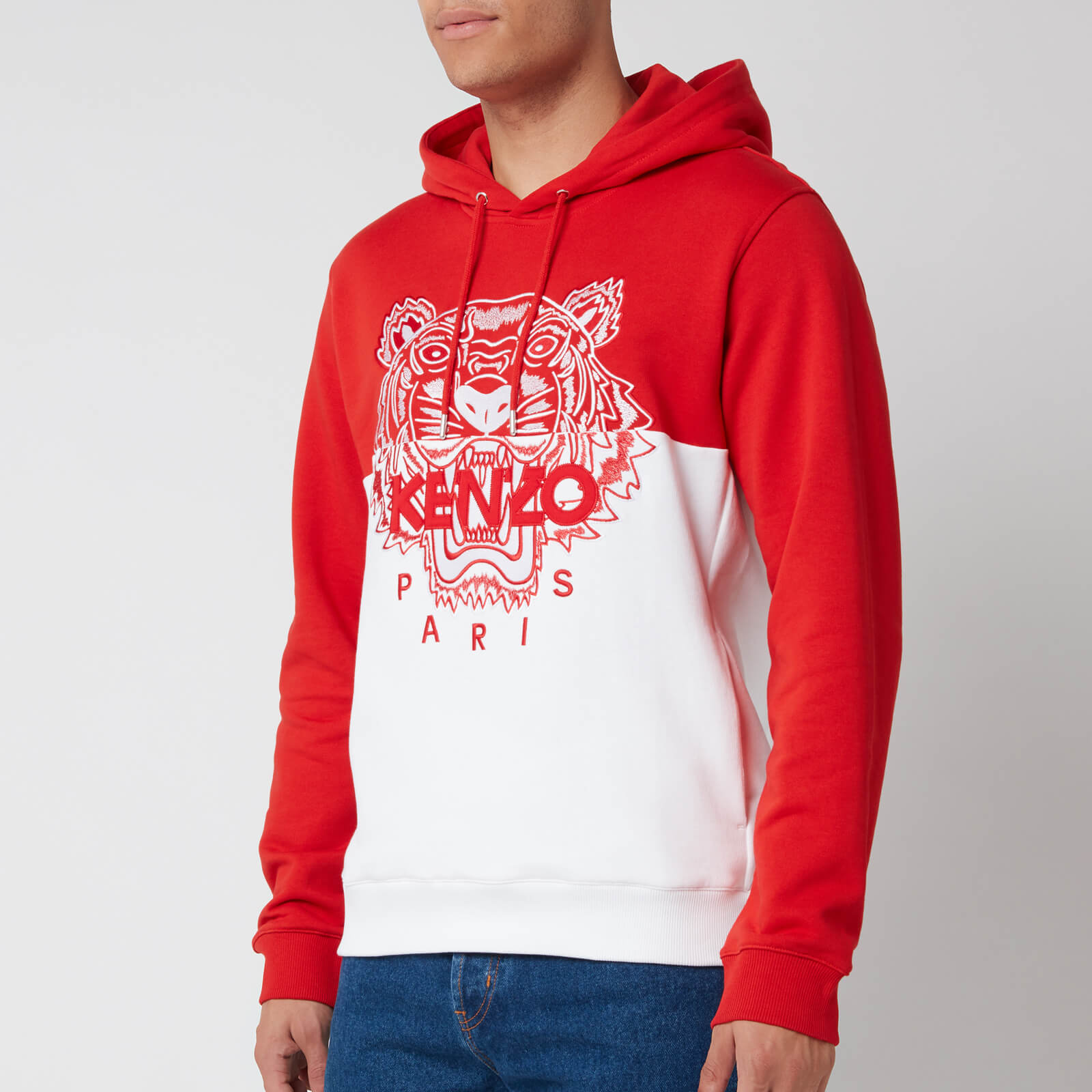 KENZO Men s Colorblocked Tiger Icon Hoodie Medium Red Coggles