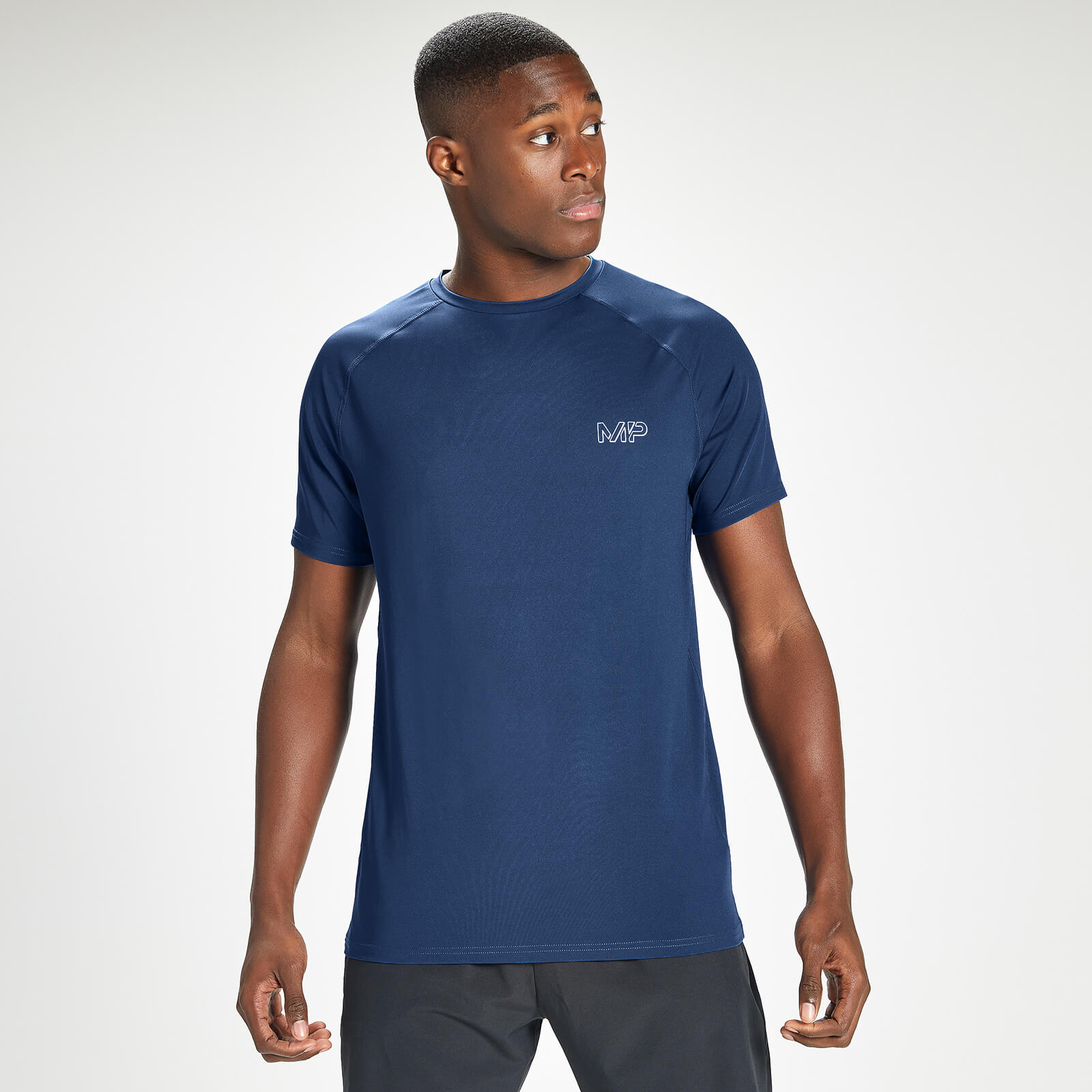 MP Мъжка спортна тениска с къс ръкав, знак и текст Infinity - тъмно синя