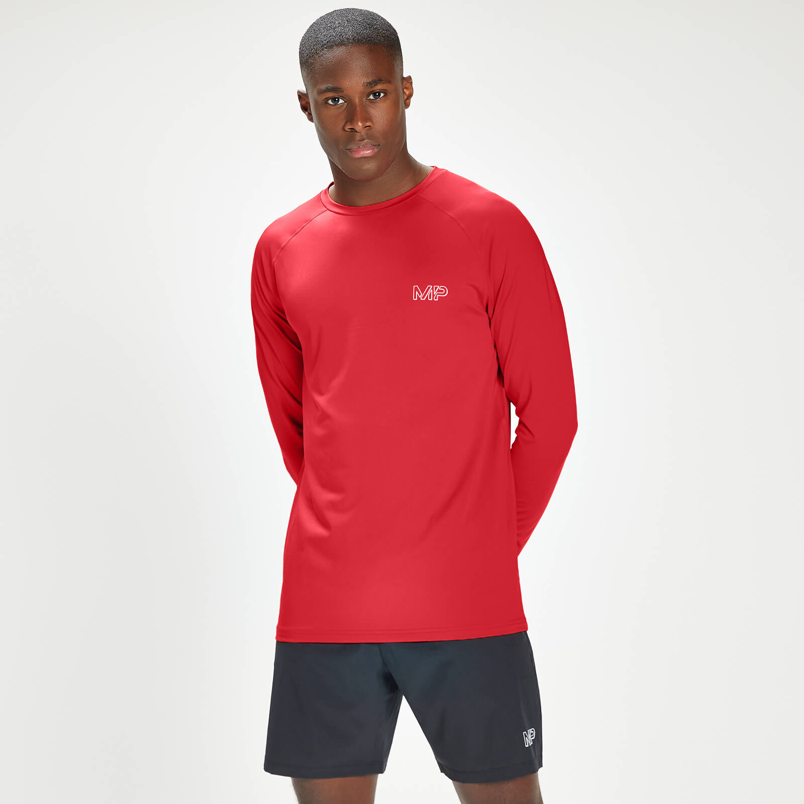 MP Мъжка спортна тениска с дълъг ръкав със знак и текст Infinity - ярко червена - XS