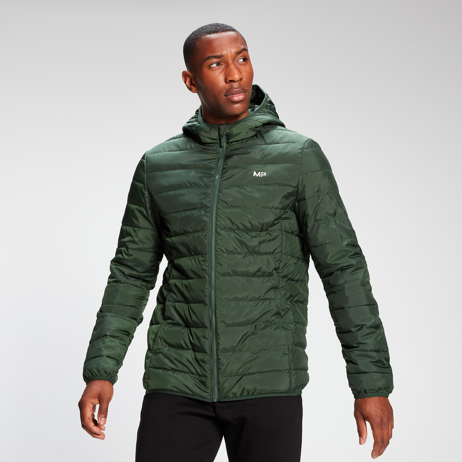 MP Men's Lightweight Hooded Packable Puffer Jacket | Dark Green | MP