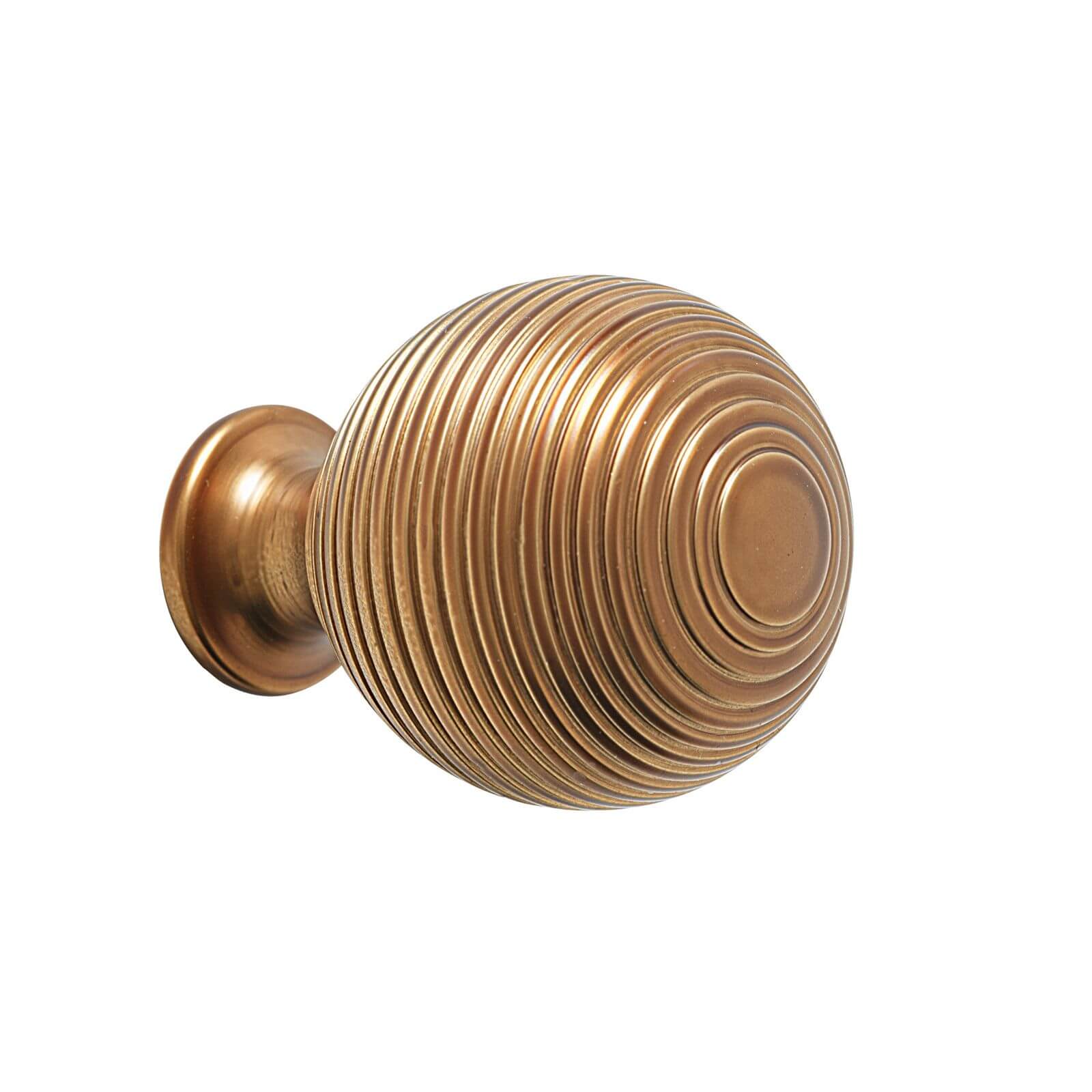 Reeded Solid Ball Knob Antique Brass