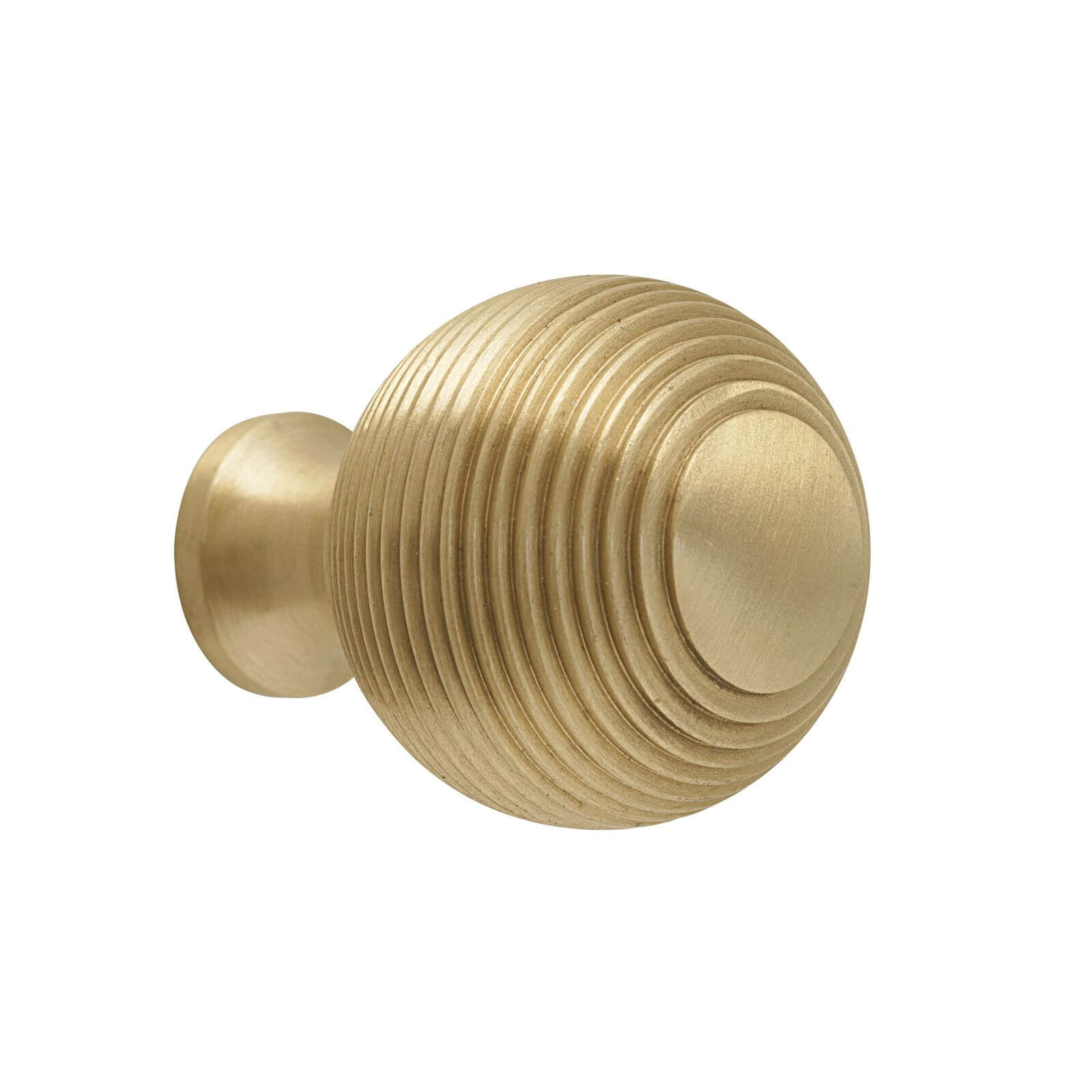 Reeded Solid Ball Knob Brushed Brass