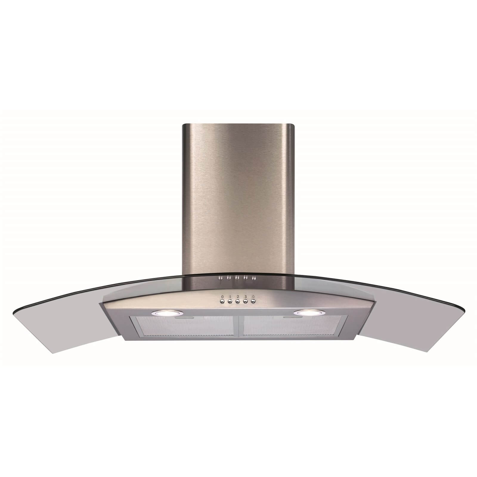 CDA ECP92SS Curved Glass Chimney Cooker Hood - 90cm - Stainless Steel