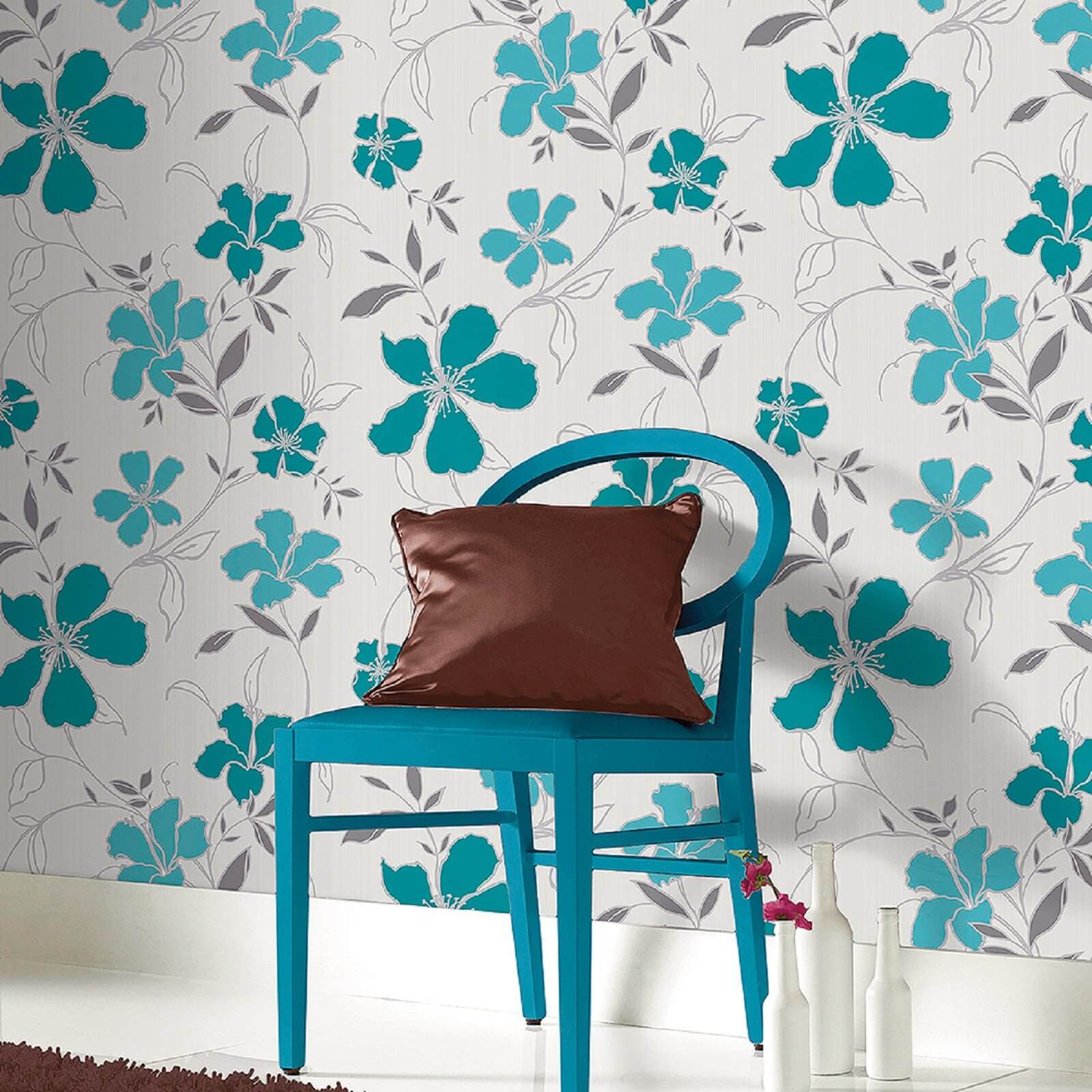 Superfresco Easy Rapture Paste the Wall  Teal & Silver Wallpaper