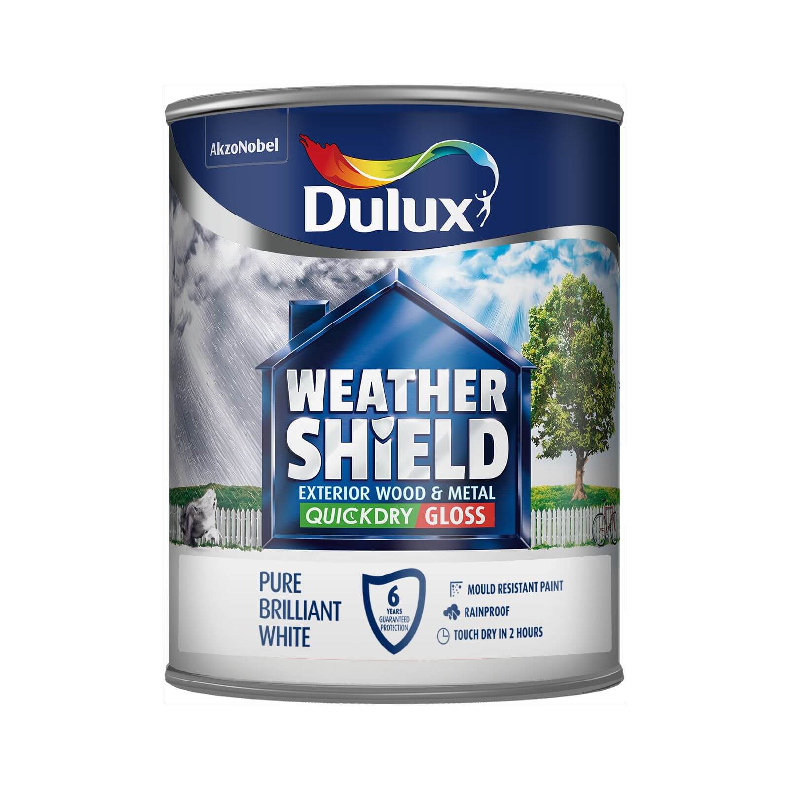 Dulux Weathershield Exterior Quick Dry Gloss Paint Pure Brilliant White - 750ml