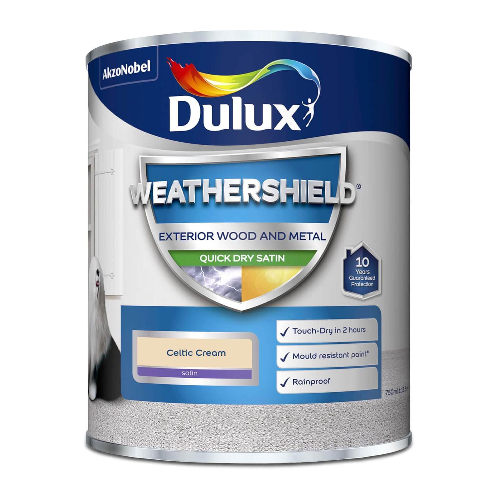 Dulux Weathershield Exterior Quick Dry Satin Paint Celtic Cream - 750ml