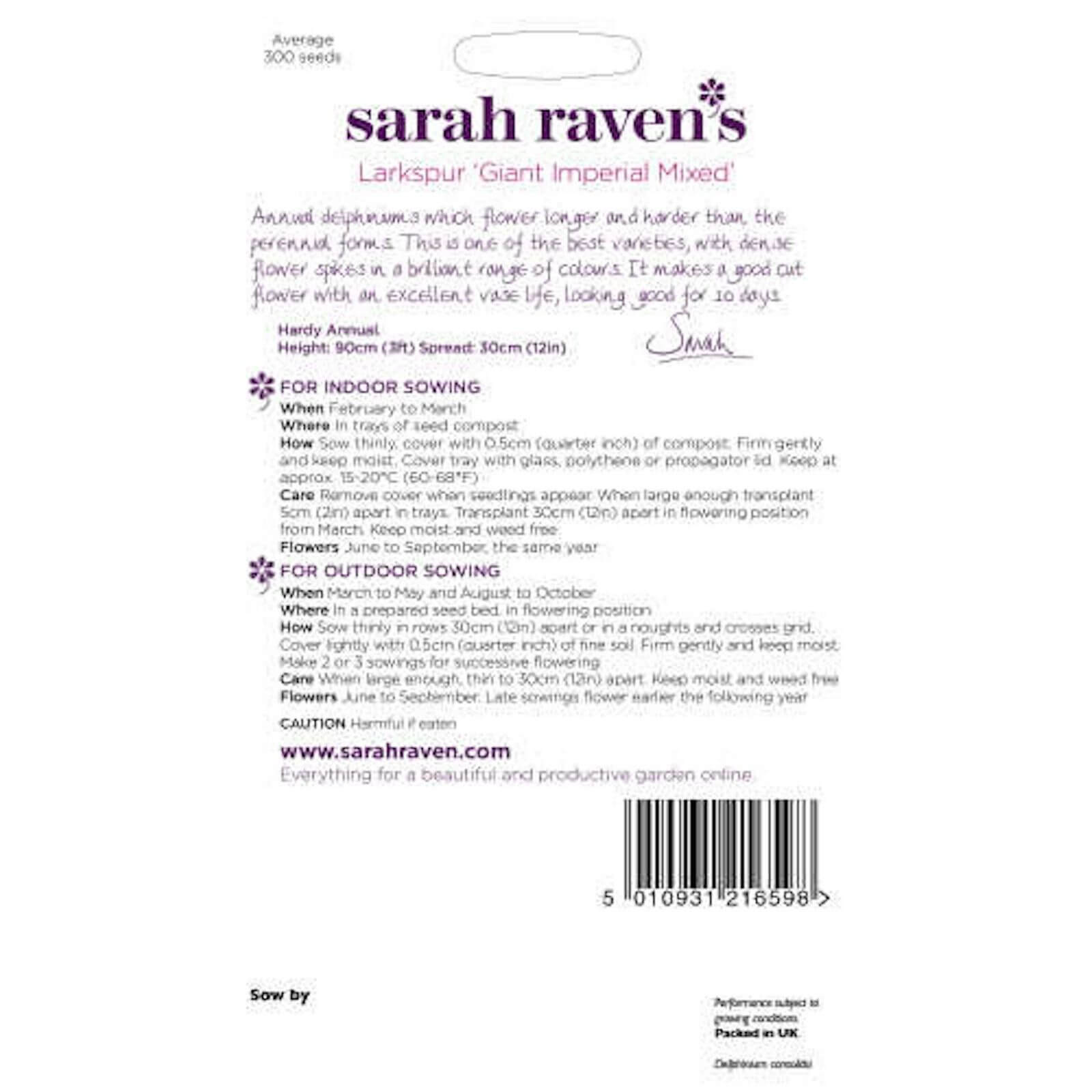 Sarah Ravens Larkspur Giant Imperial Mixed Seeds