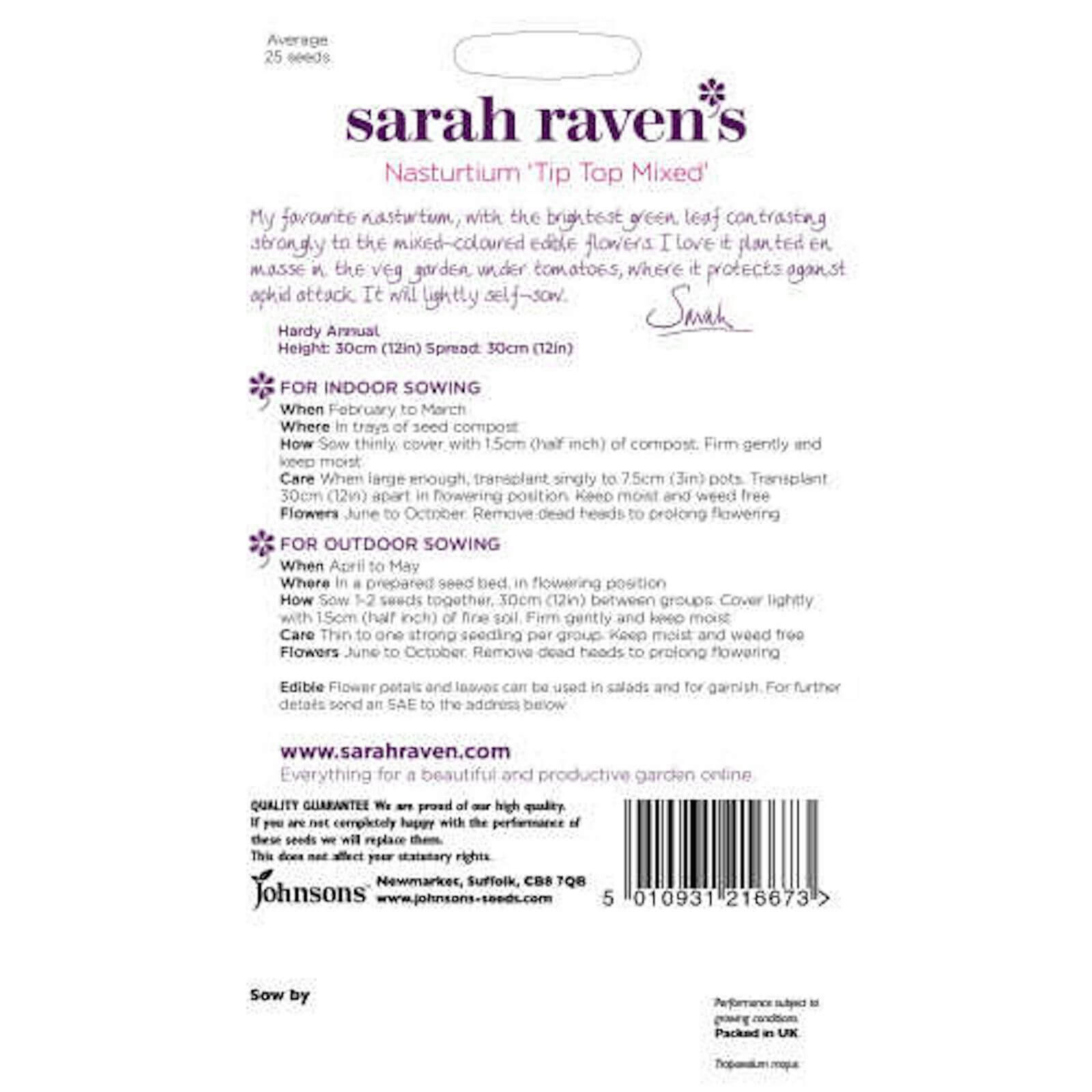 Sarah Ravens Nasturtium Tip Top Mixed Seeds