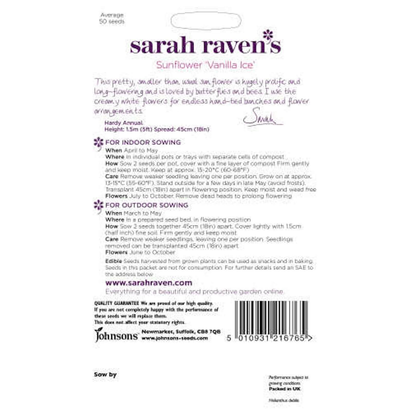 Sarah Ravens Sunflower Vanilla Ice Seeds