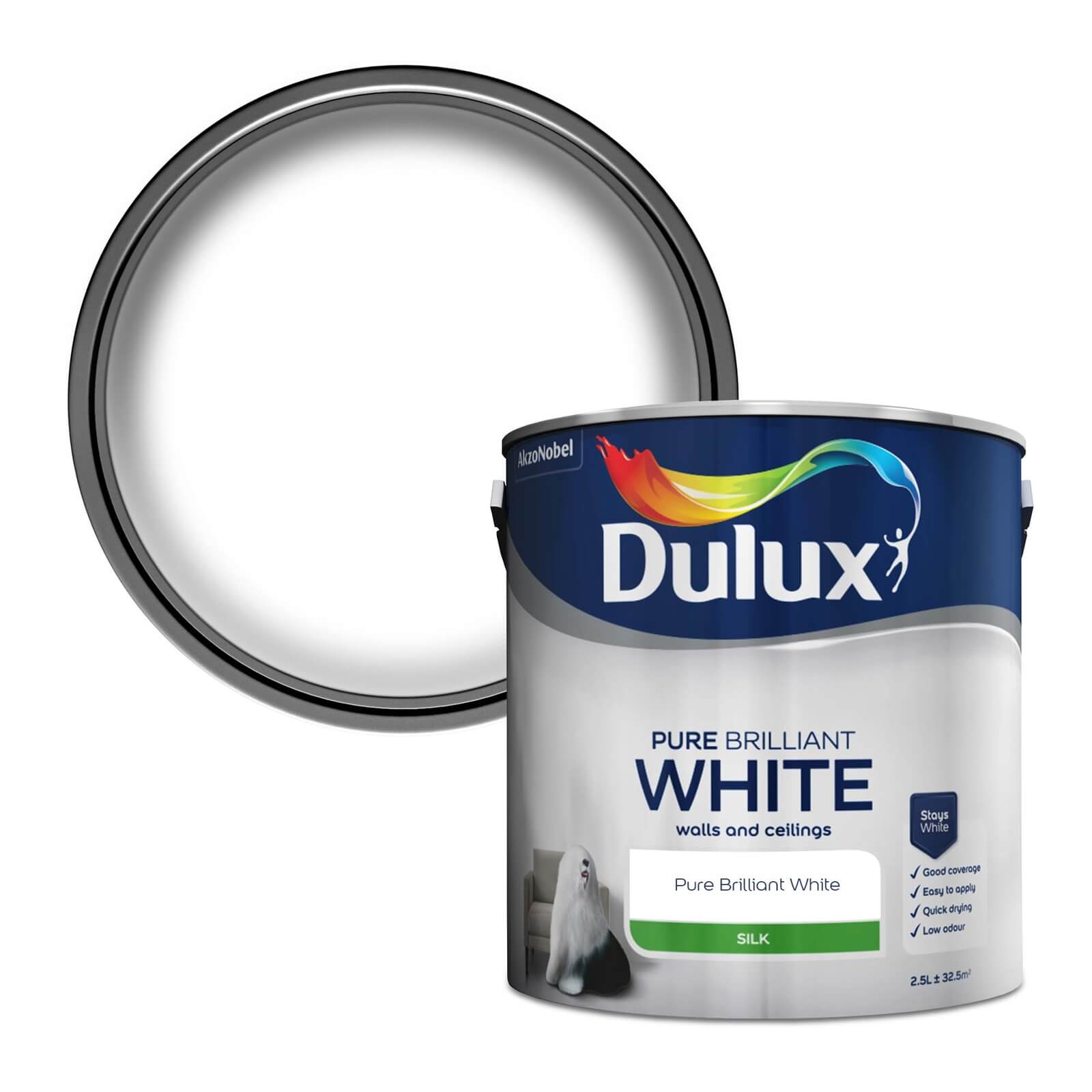 Dulux Silk Emulsion Paint Pure Brilliant White - 2.5L