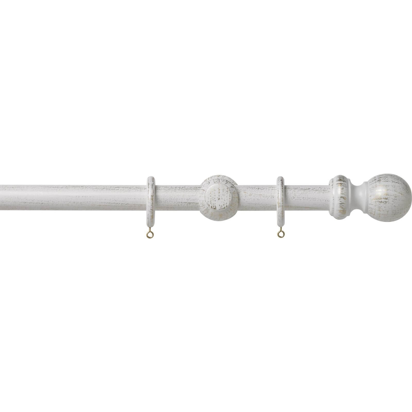 Scratched White Wood 28mm Curtain Pole with Ball Finials - 2.4m
