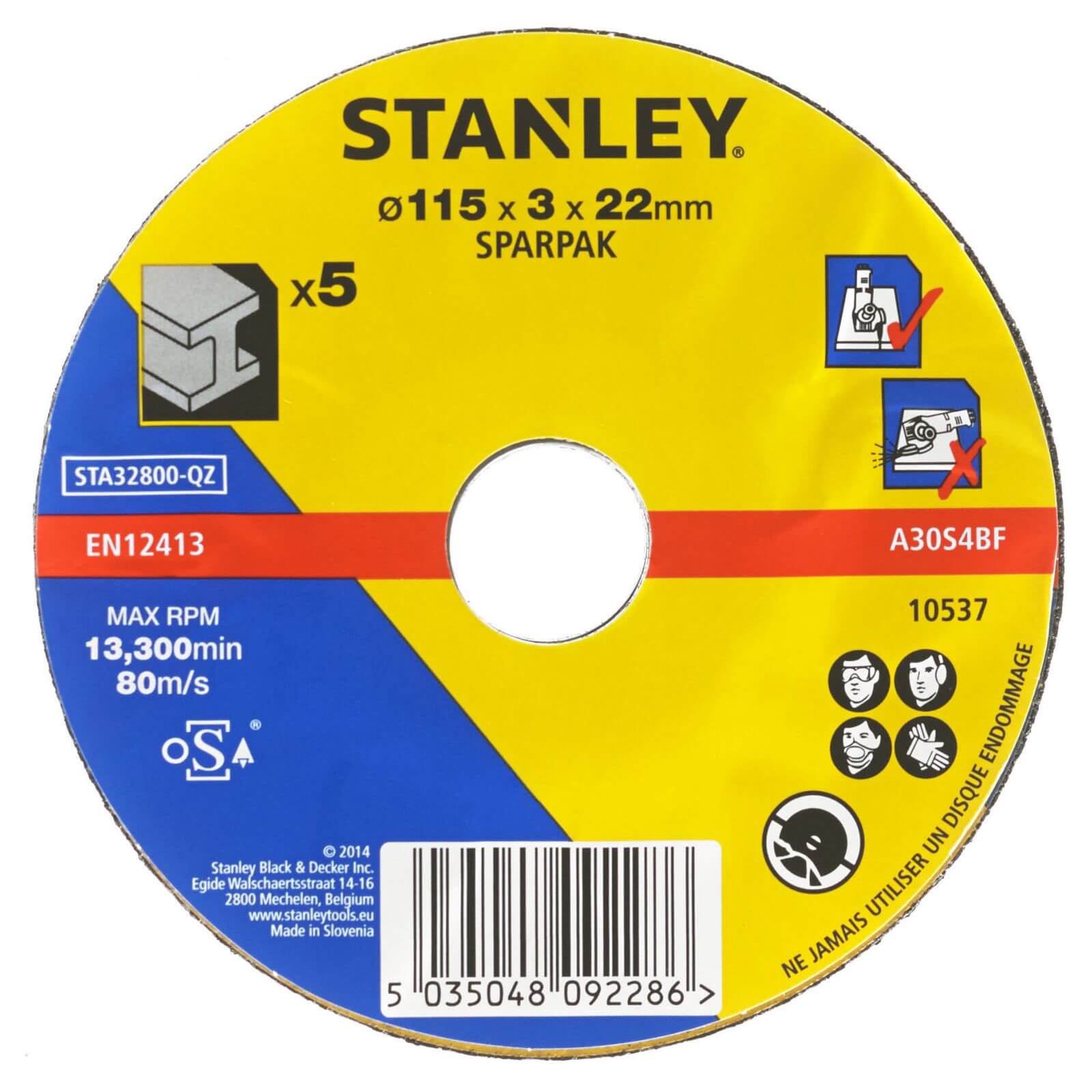 Stanley 115mm Metal Cutting Disc Pack - STA32800-QZ