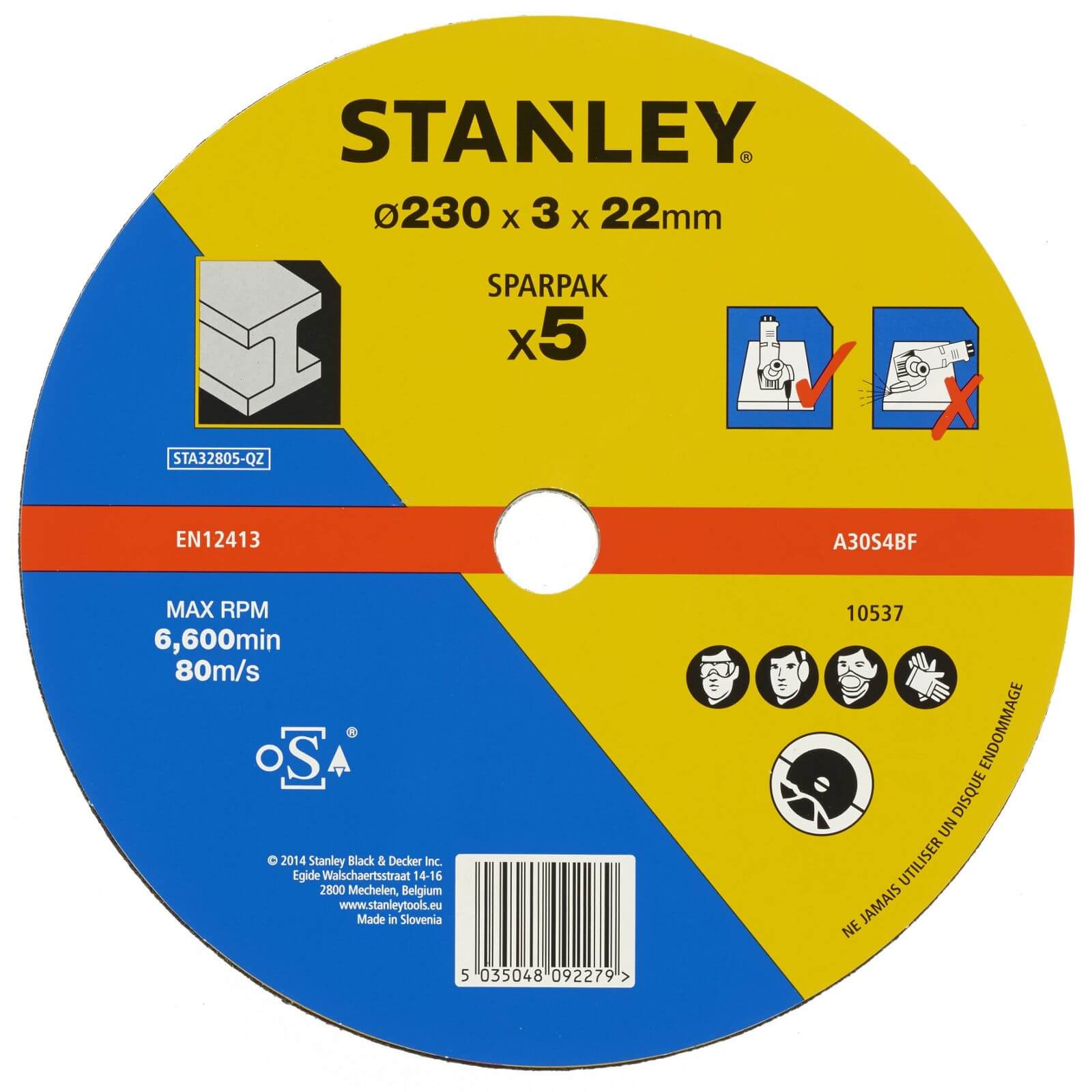 Stanley 230mm Metal Cutting Disk Pack - STA32805-QZ