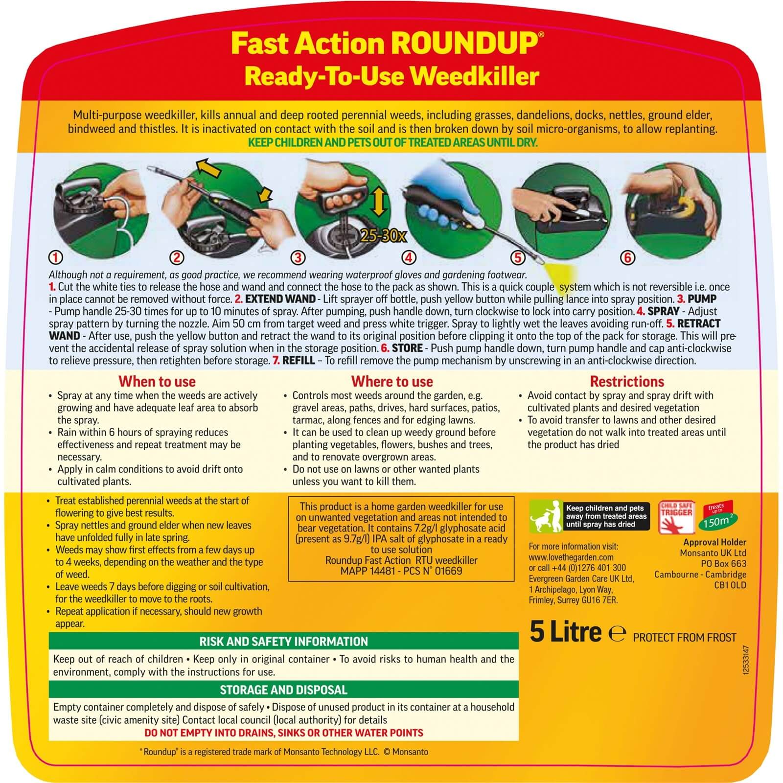 Roundup Total Ready To Use Pump N Go Weedkiller - 5L