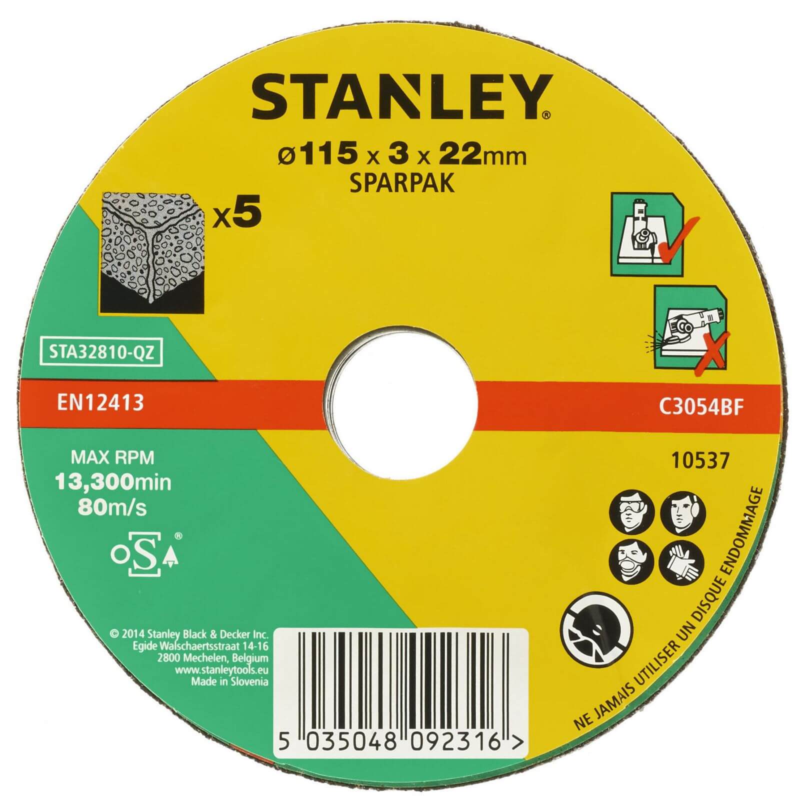 Stanley 115mm Stone Cutting Disc Pack - STA32810-QZ