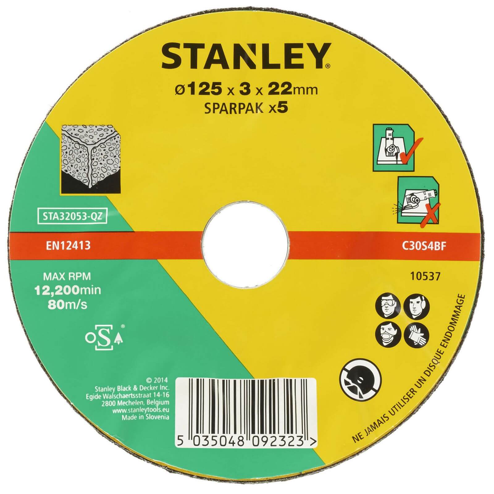 Stanley 125mm Stone Cutting Disc Pack - STA32053-QZ