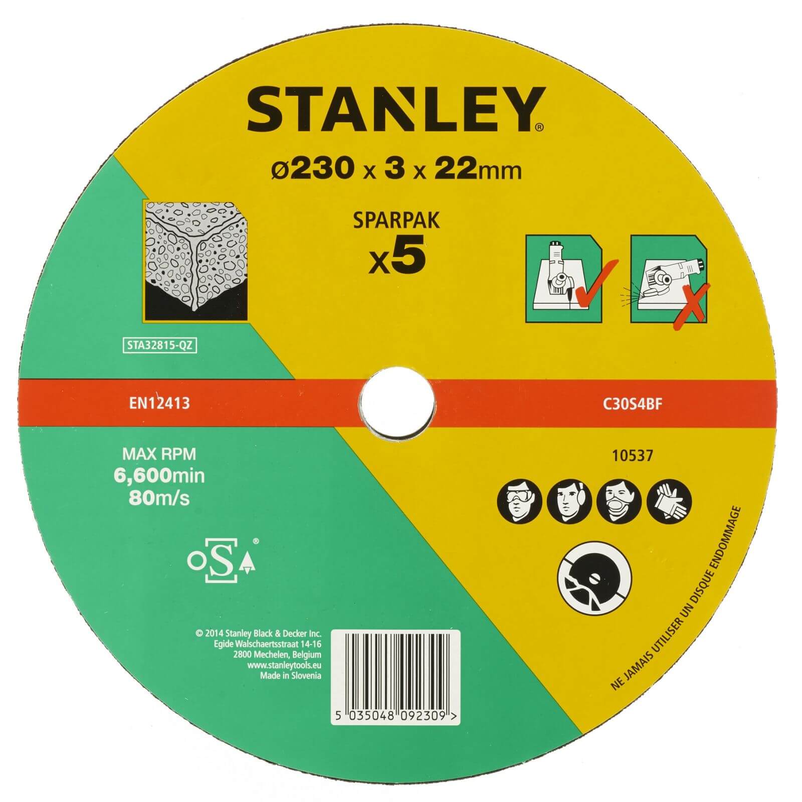 Stanley 230mm Stone Cutting Disk Pack - STA32815-QZ