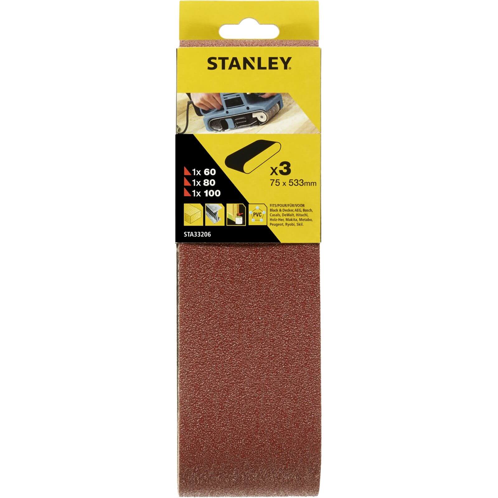 Stanley Belt Sander Belts 75x533 Mixed - STA33206-XJ