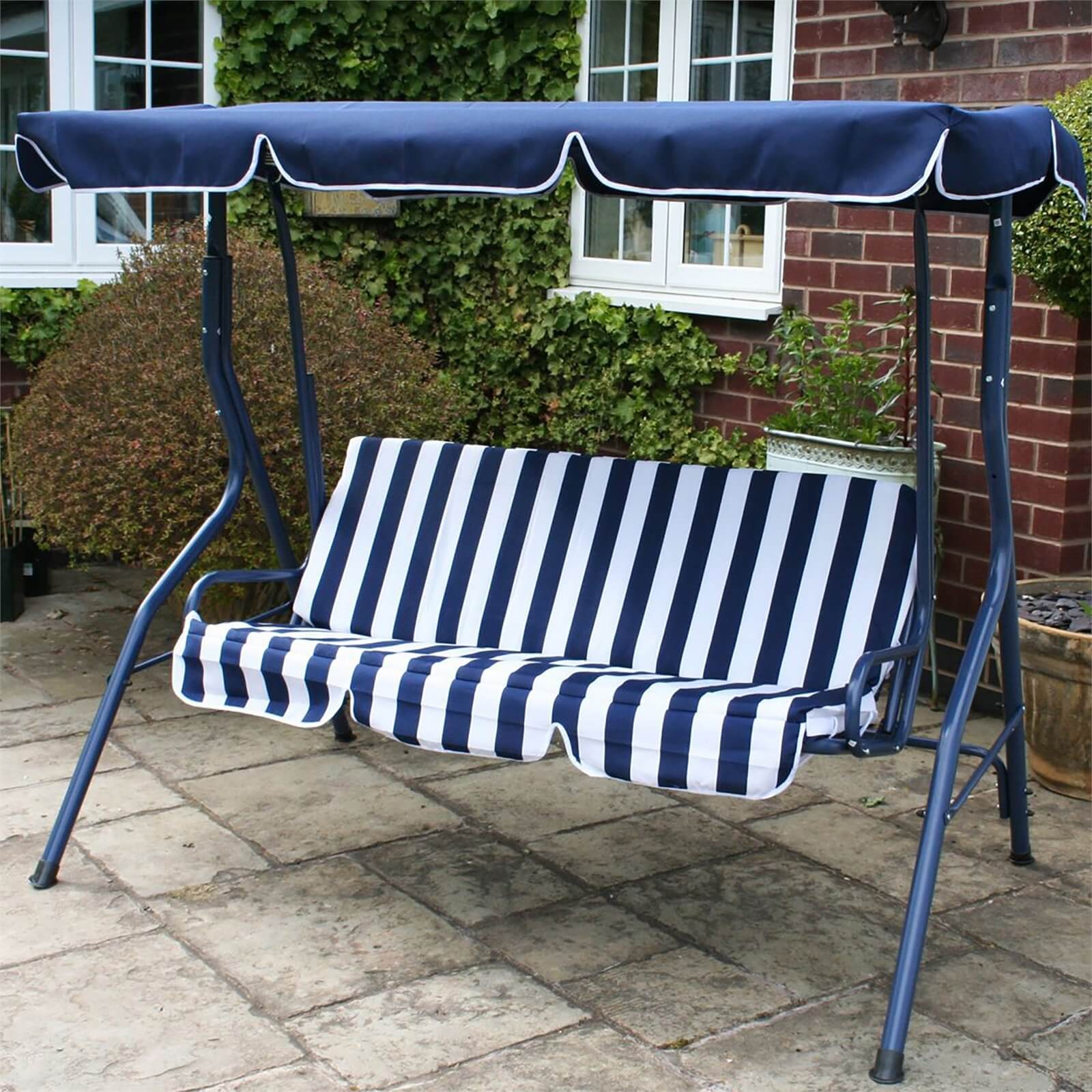 Charles Bentley 2 Seater Swing Seat - Blue and White Stripe