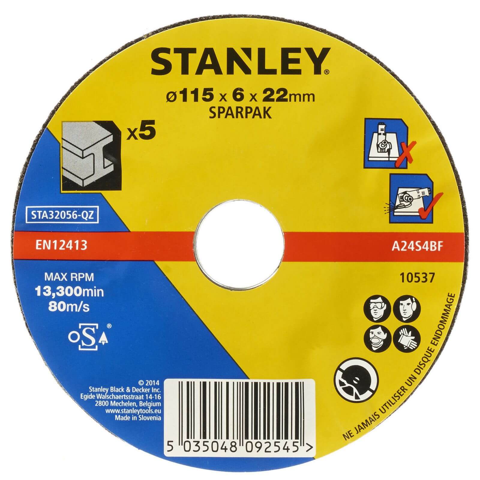 Stanley 115mm Metal Grinding Disc Pack - STA32056-QZ