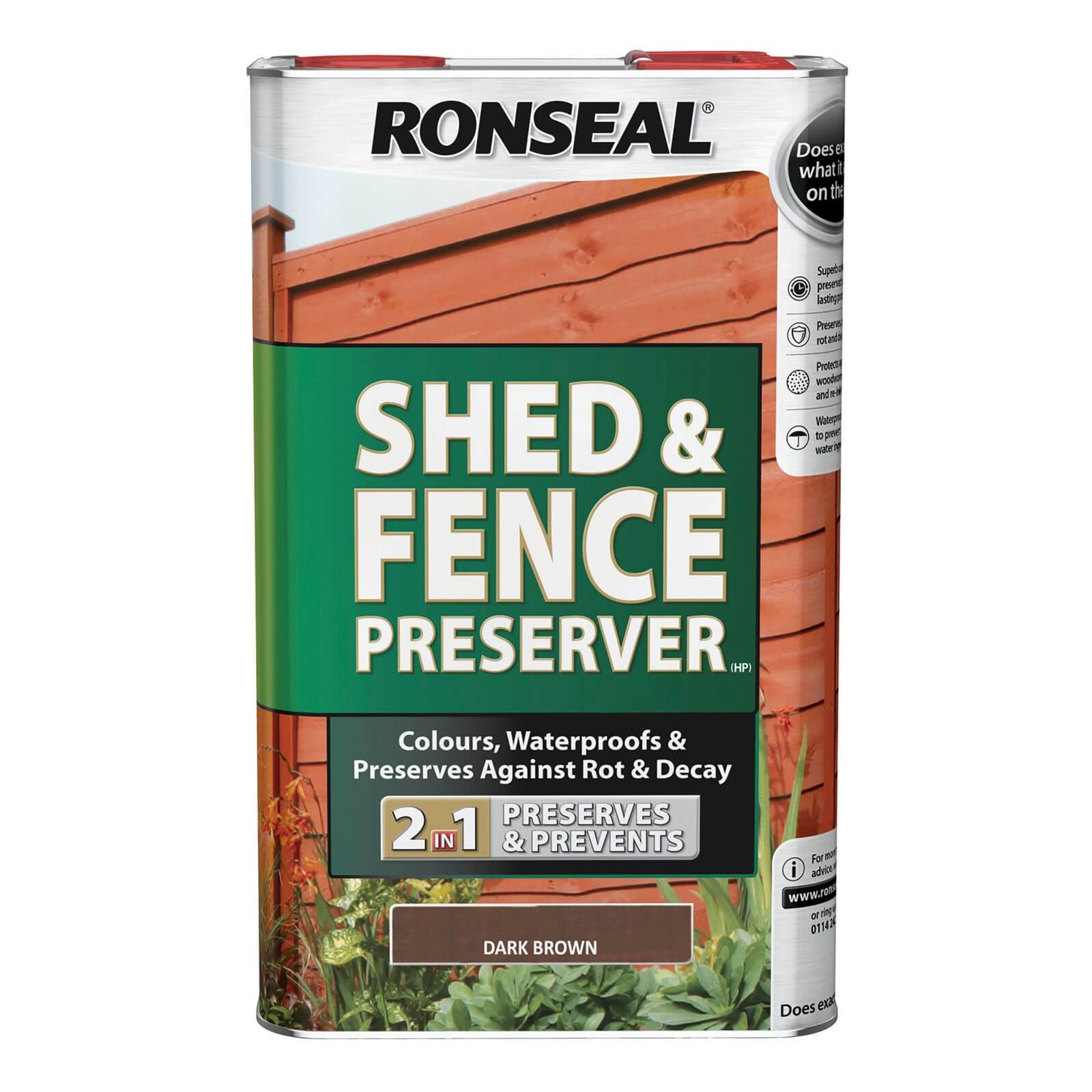 Ronseal Shed & Fence Preserver Dark Brown - 5L