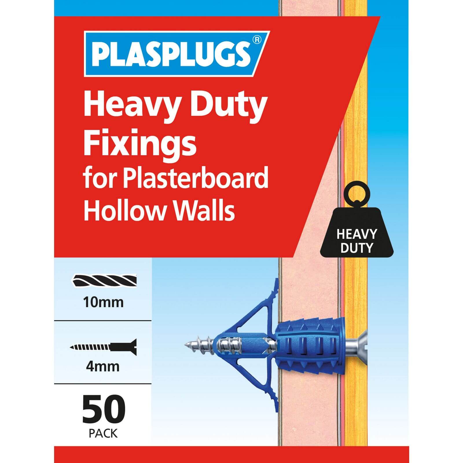 Plasplugs HD Plasterboard Hollow Wall Fixings x 50
